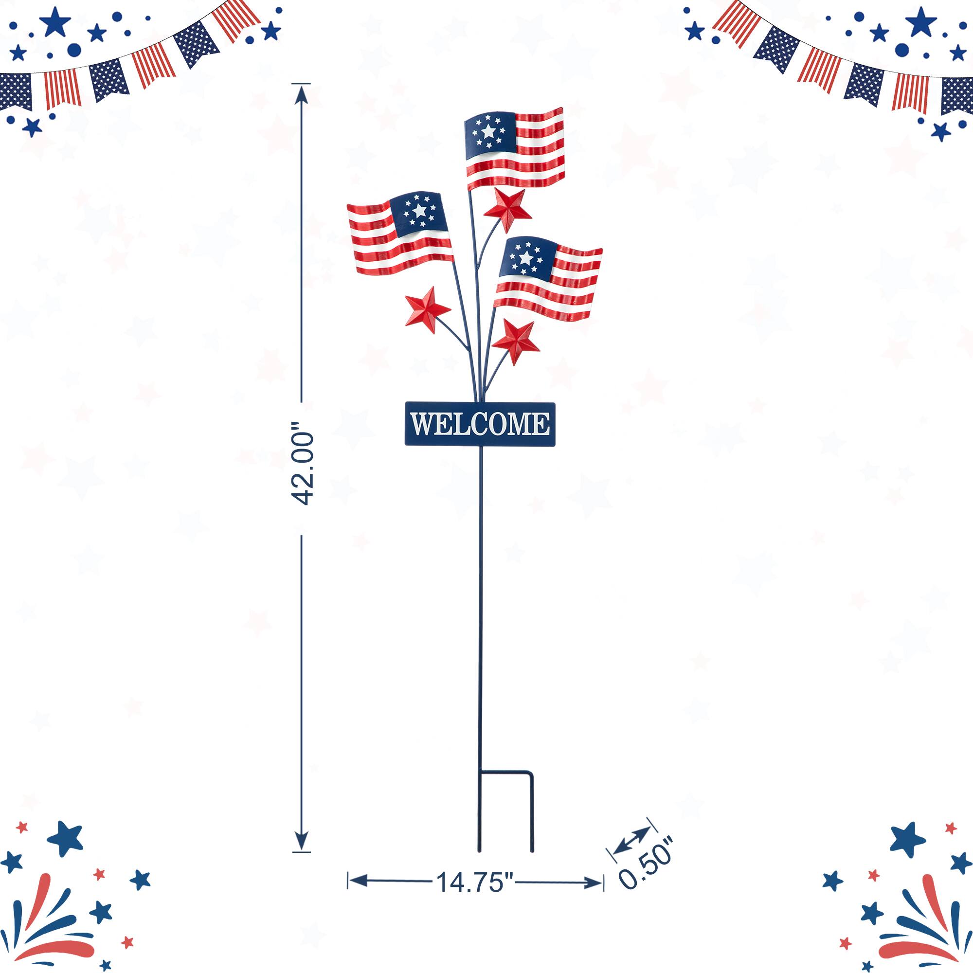 Glitzhome&#xAE; 42&#x22; Patriotic Welcome Metal Flags Yard Stake