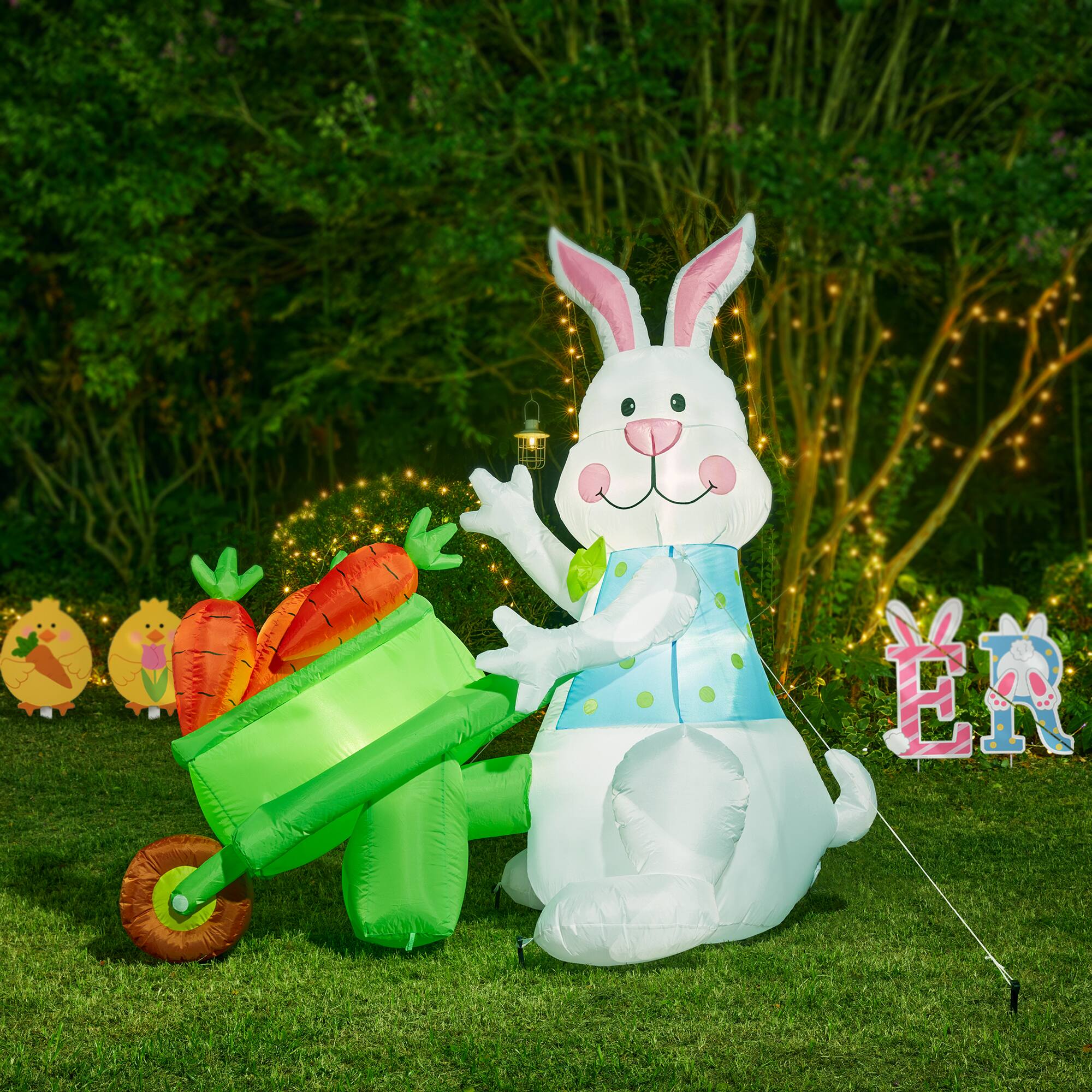 Glitzhome® 72.75" Easter Lighted Bunny Wheel Barrow Inflatable Decor