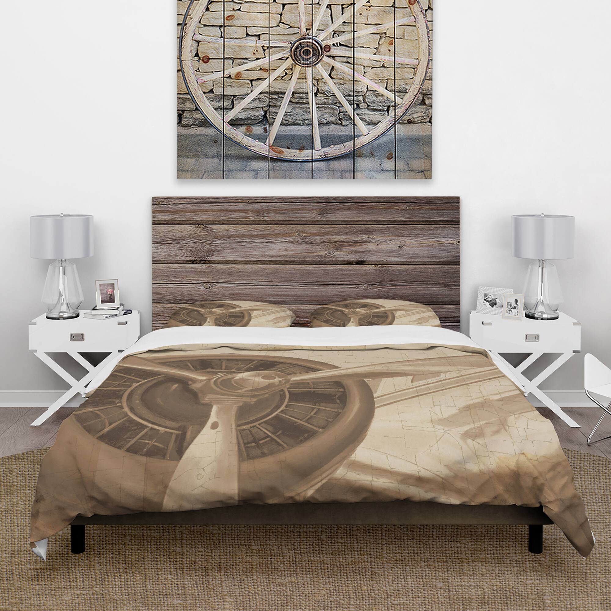 Designart &#x27;Retro Airplanes Sepia&#x27; Traditional Bedding Set - Duvet Cover &#x26; Shams