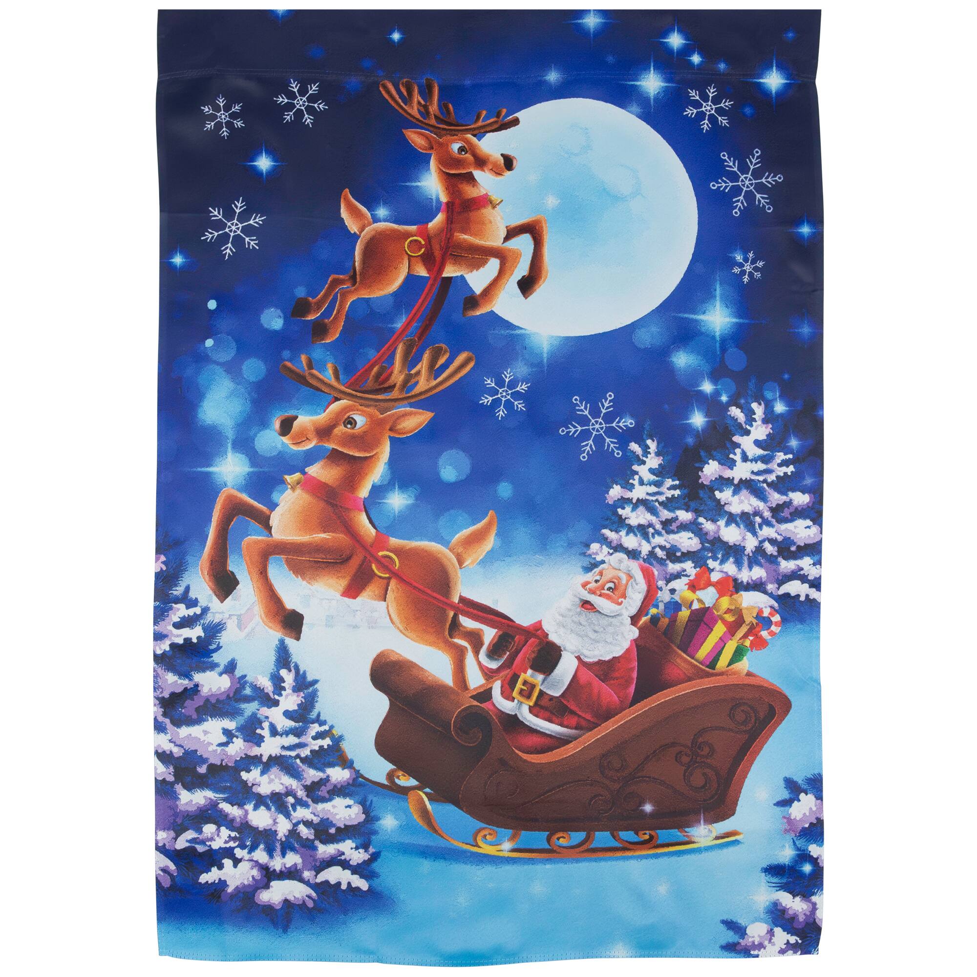 Santa&#x27;s Reindeer-Drawn Sleigh Ride Christmas Outdoor Flag - 40&#x22; x 28&#x22;