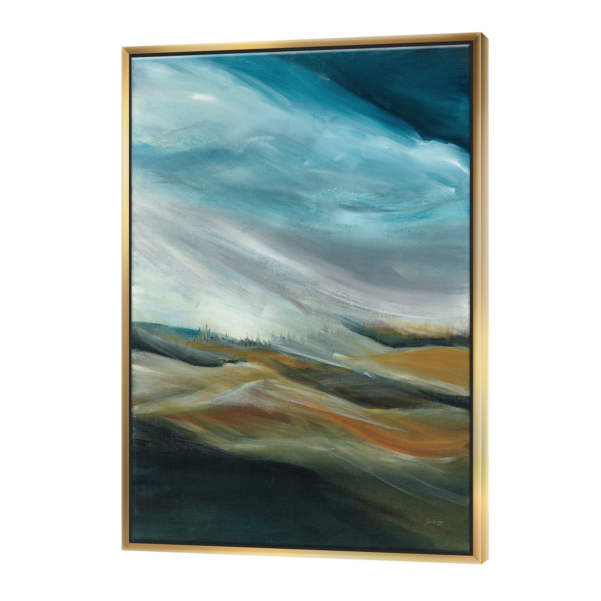 Designart - Watercolor Desert Storm Abstract Blue - Cottage Canvas in Gold Frame
