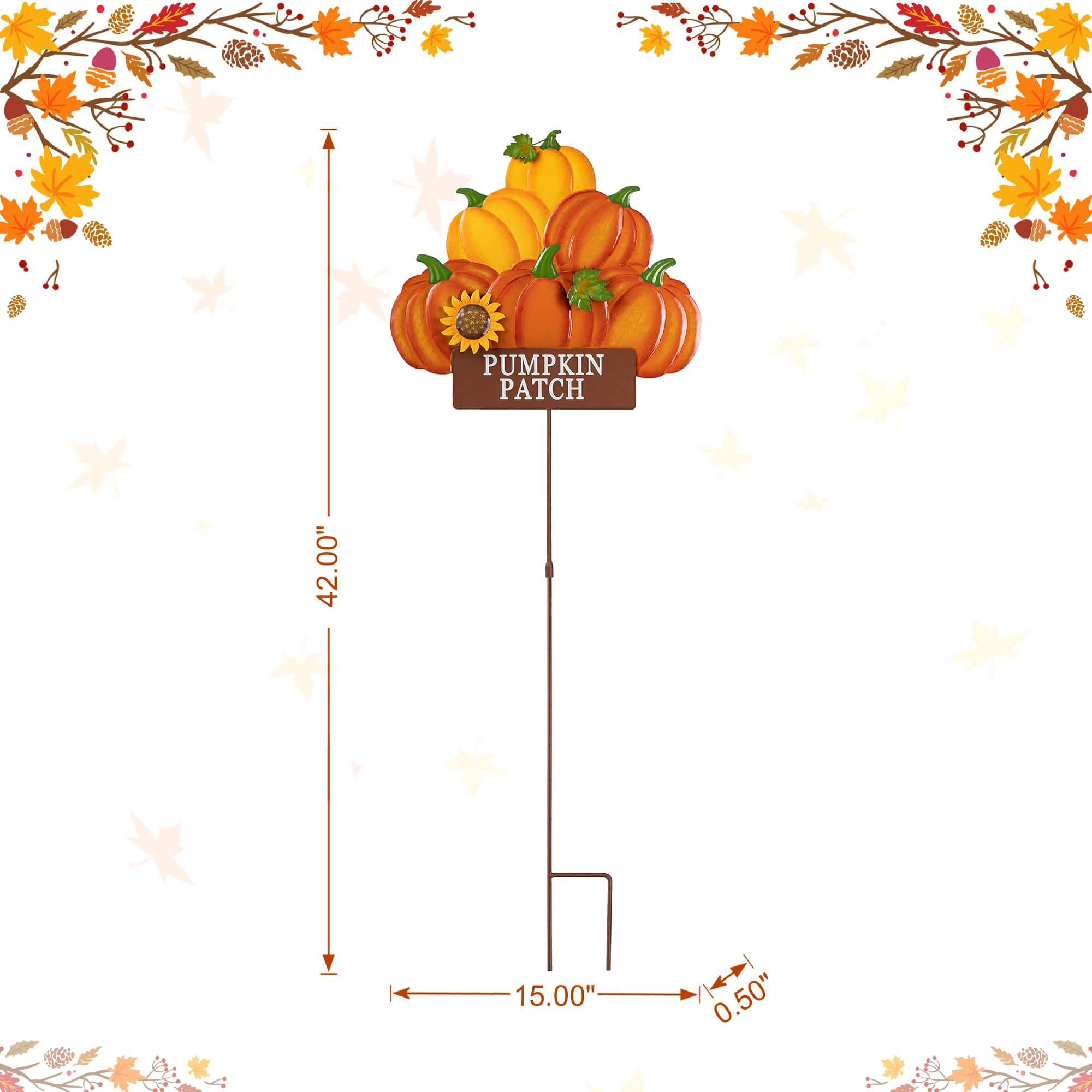 Glitzhome&#xAE; 42&#x22; Fall Metal Pumpkins Stack Yard Stake