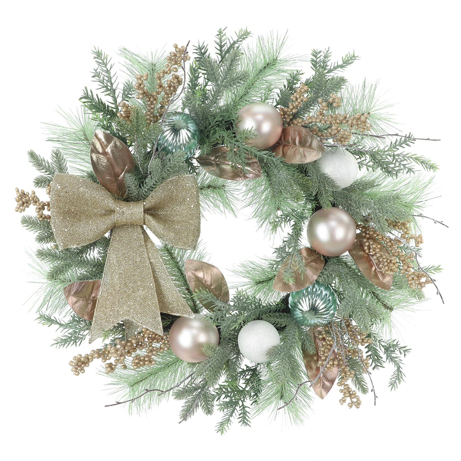 28&#x22; Pine, Berry &#x26; Ornament with Champagne Bow Designer Premium Floral Wreath by Ashland&#xAE;