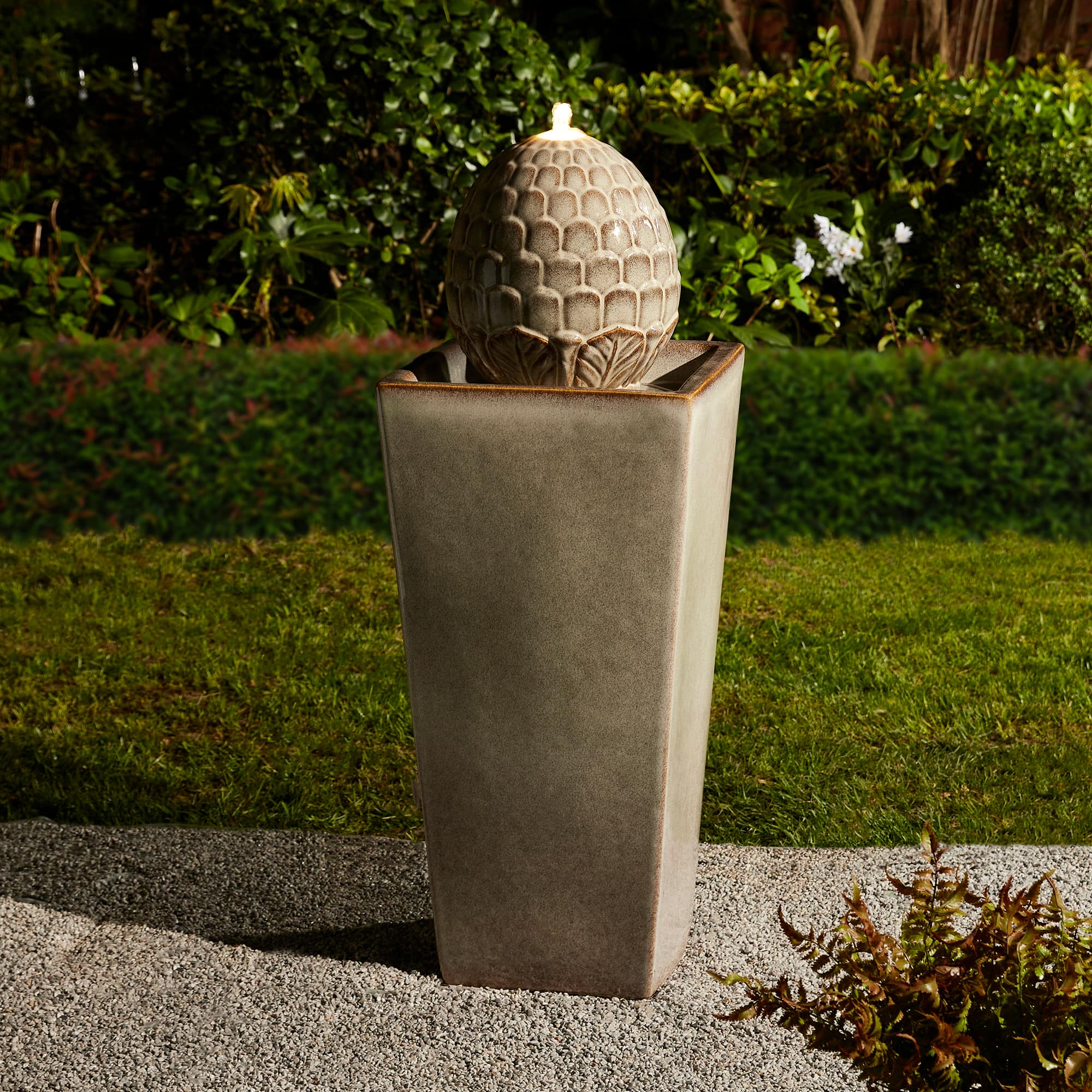 Glitzhome&#xAE; 36&#x22; Oversized Sand Beige LED Ceramic Pedestal Fountain
