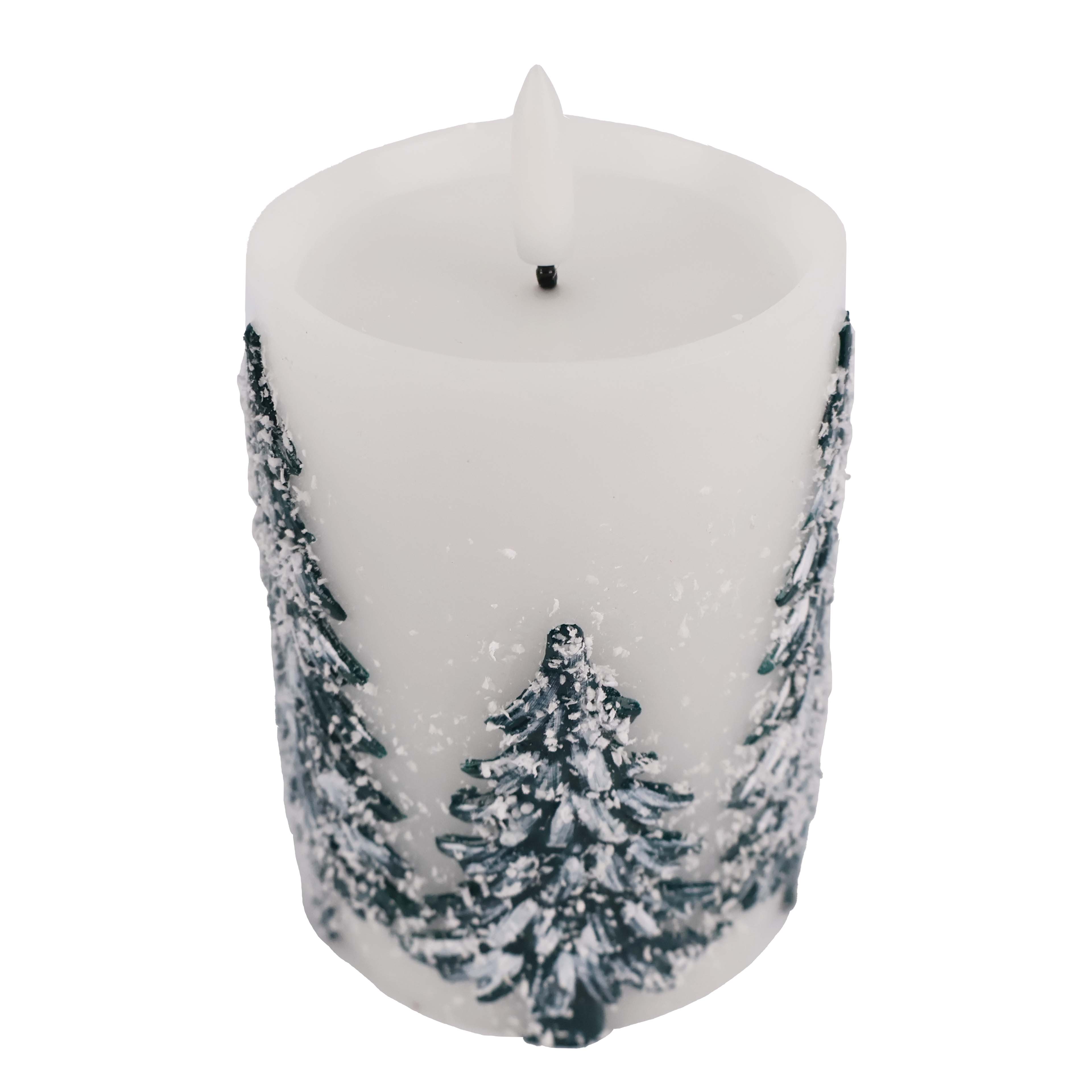 3&#x22; Flocked Trees LED Wax Pillar Candle by Ashland&#xAE;