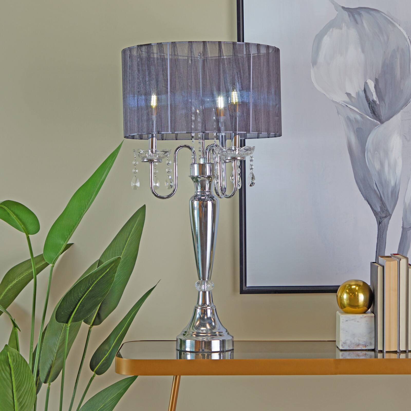 Silver Metal Table Lamp 16&#x22; x 16&#x22; x 31&#x22;