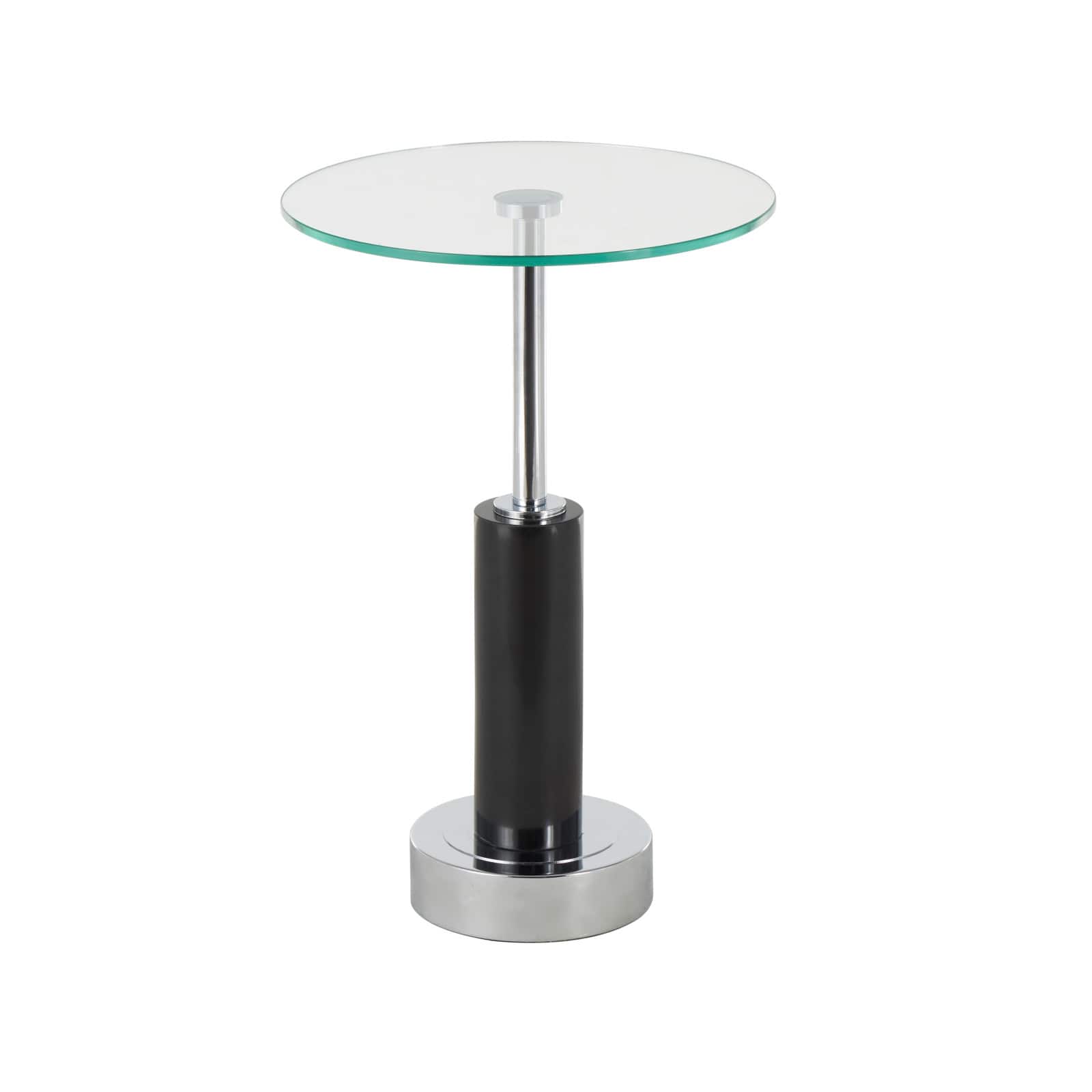 21" Black Marble Round Side End Accent Table with Silver Metal Rod & Base