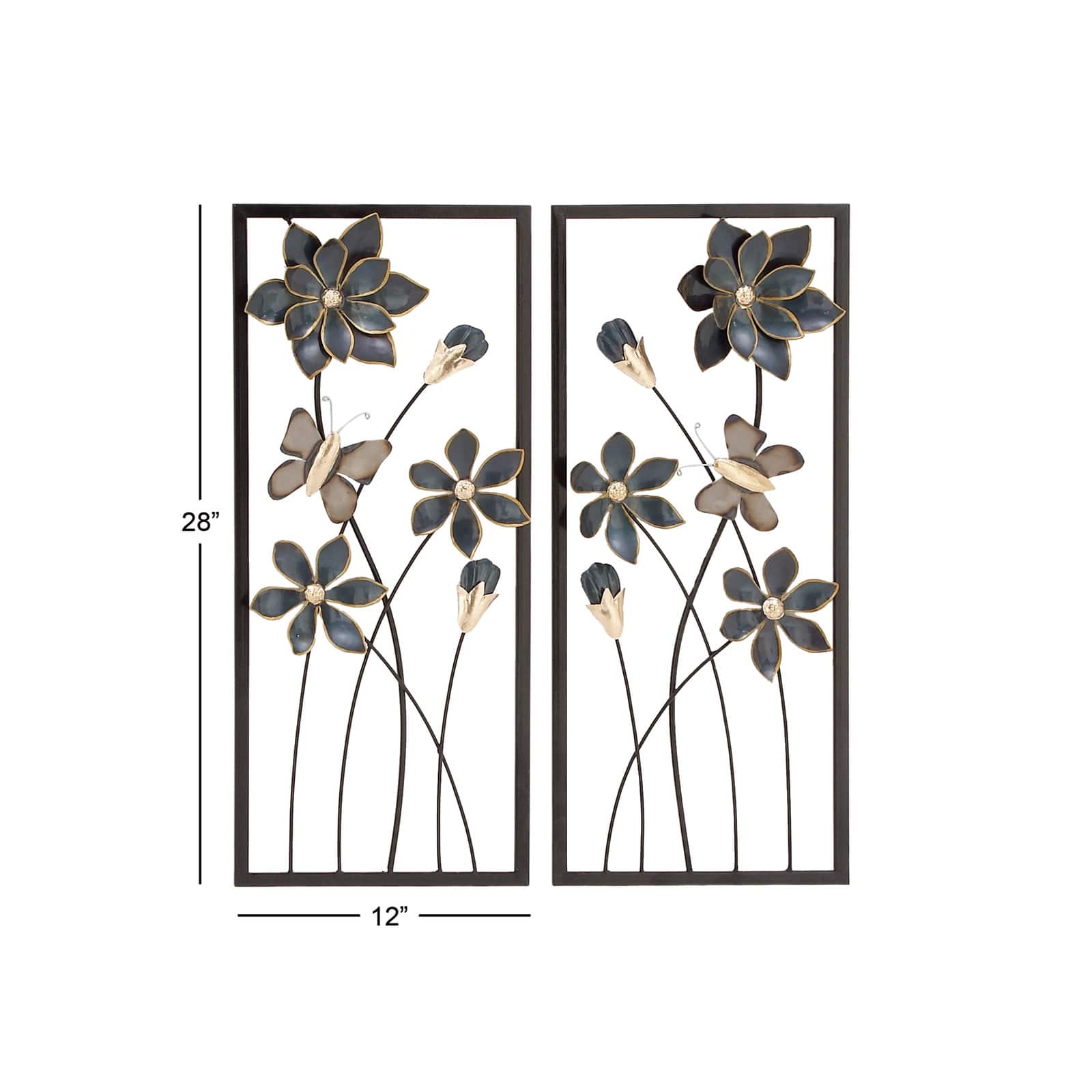 28" Black Metal Traditional Floral Wall Décor Set