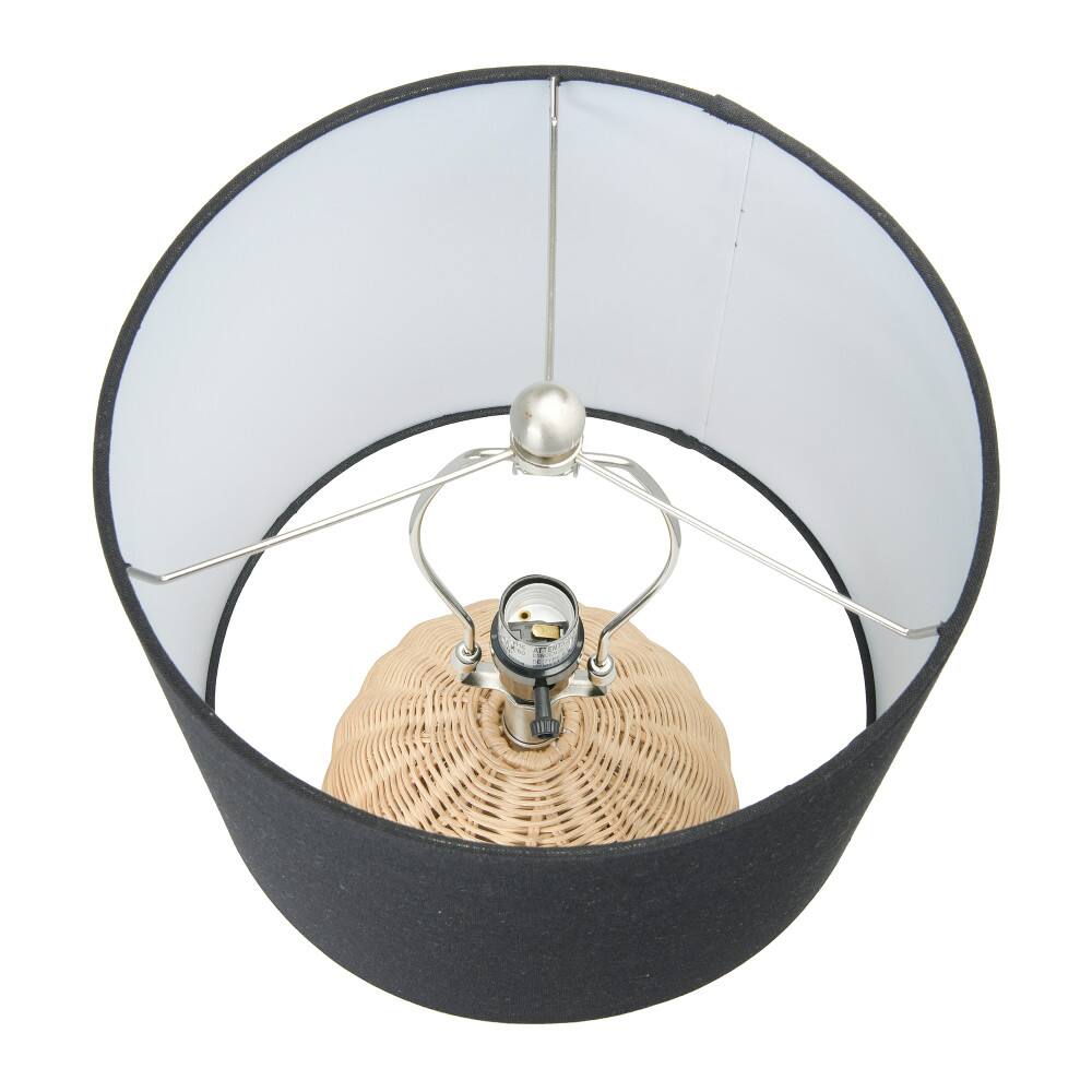 20&#x22; Natural Boho Woven Rattan Table Lamp with Black Linen Shade