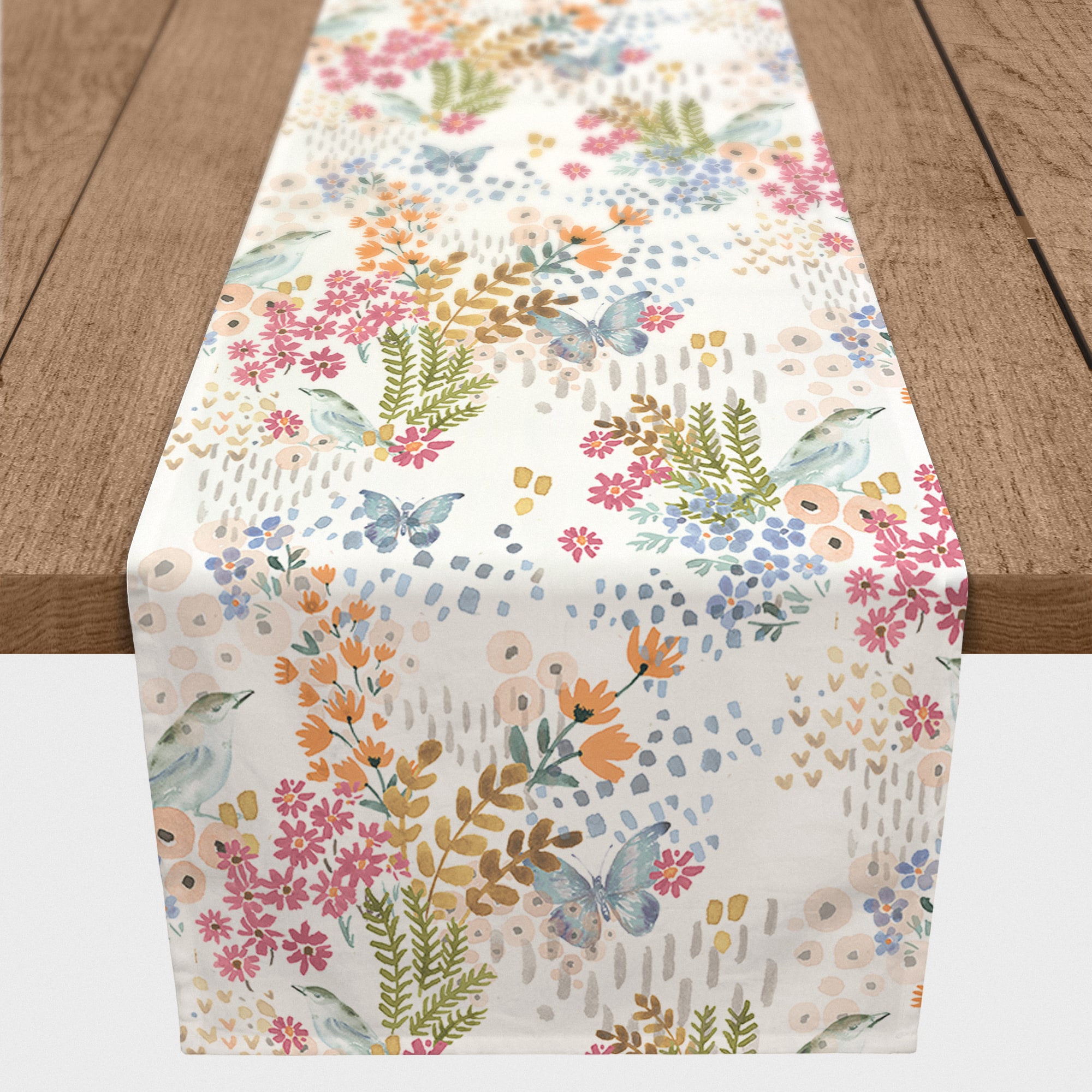 72" Butterfly, Bird & Floral Cotton Twill Runner