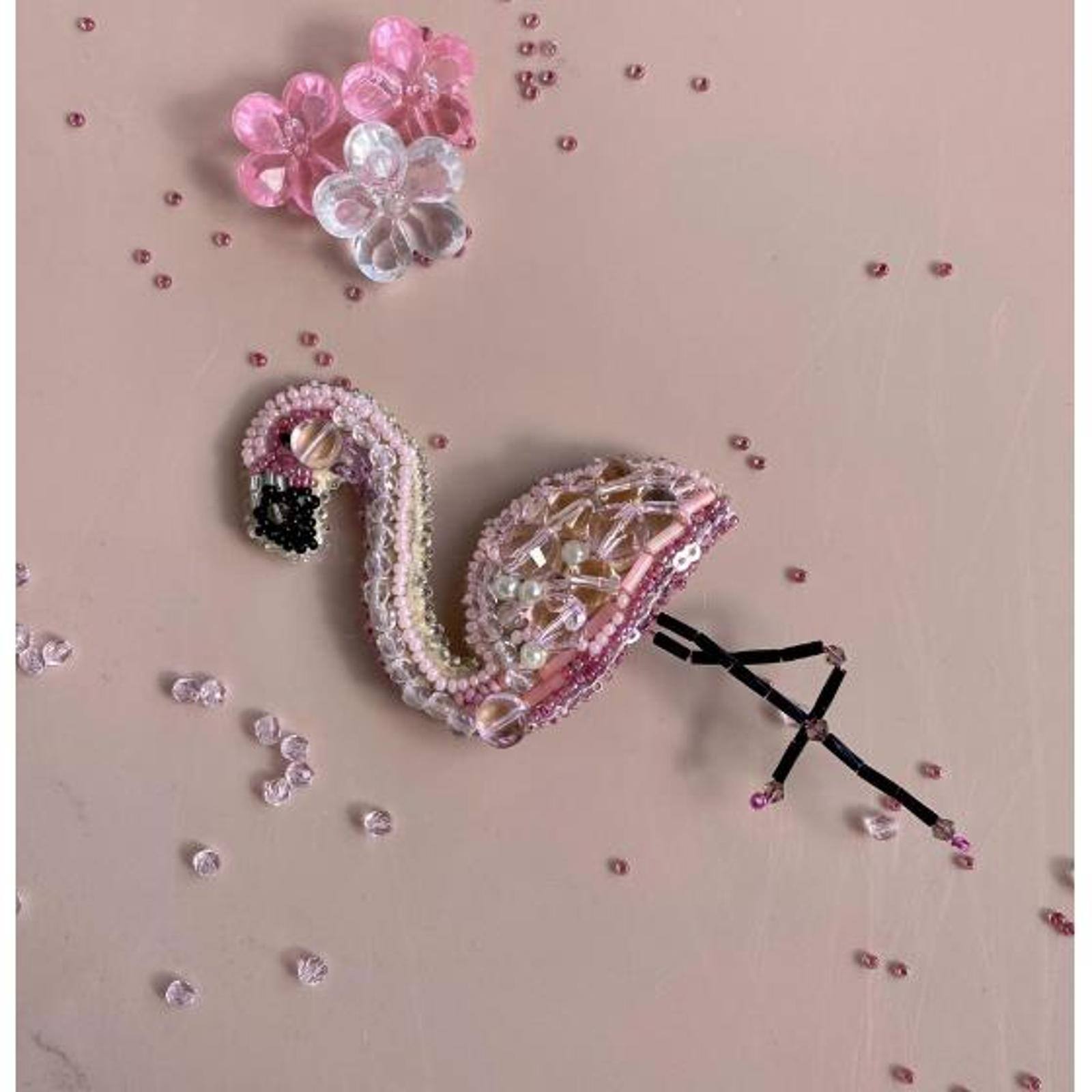Crystal Art Beadwork Kit For Creating Brooch Flamingo