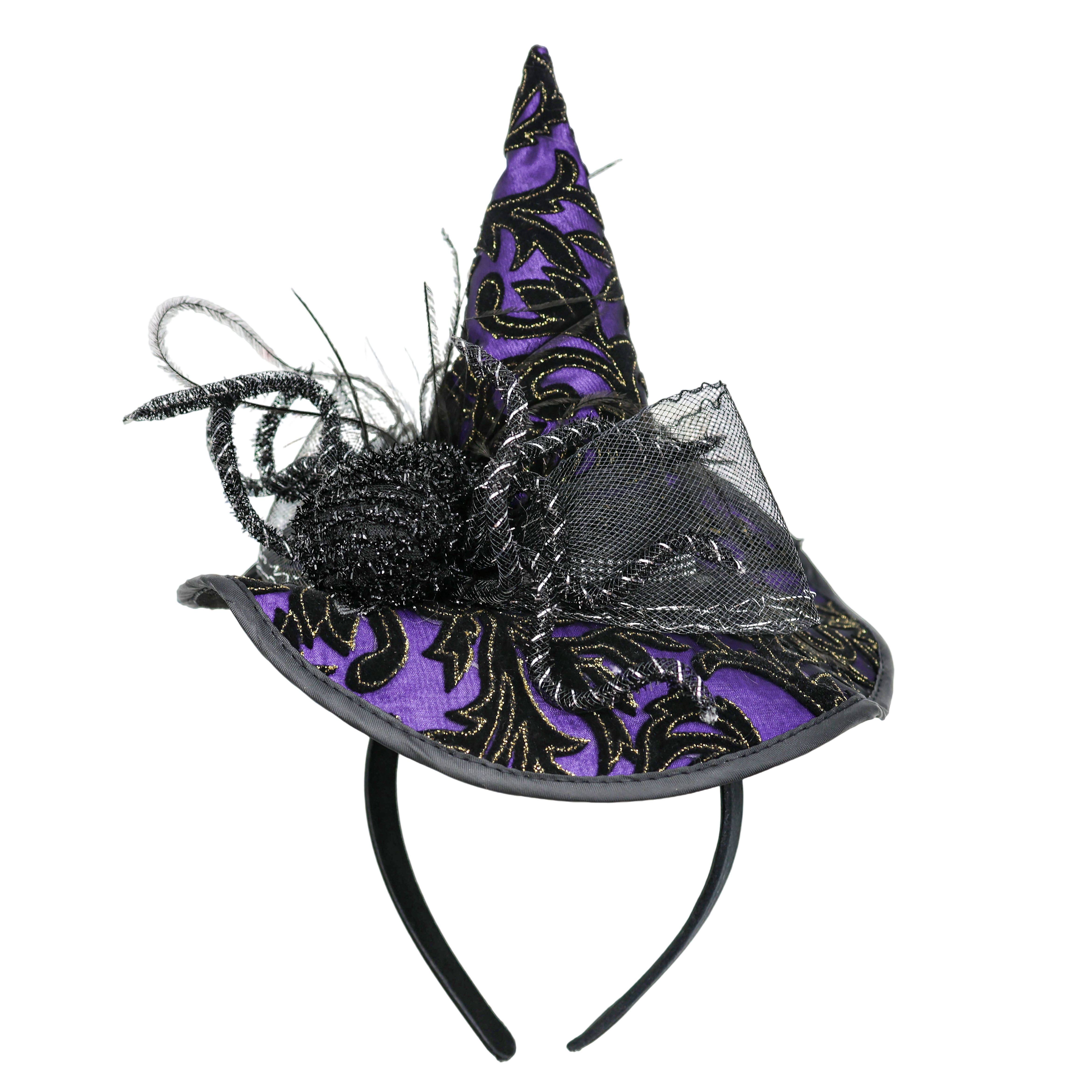 Purple &#x26; Black Brocade Spider Witch Hat Headband by Celebrate It&#x2122;