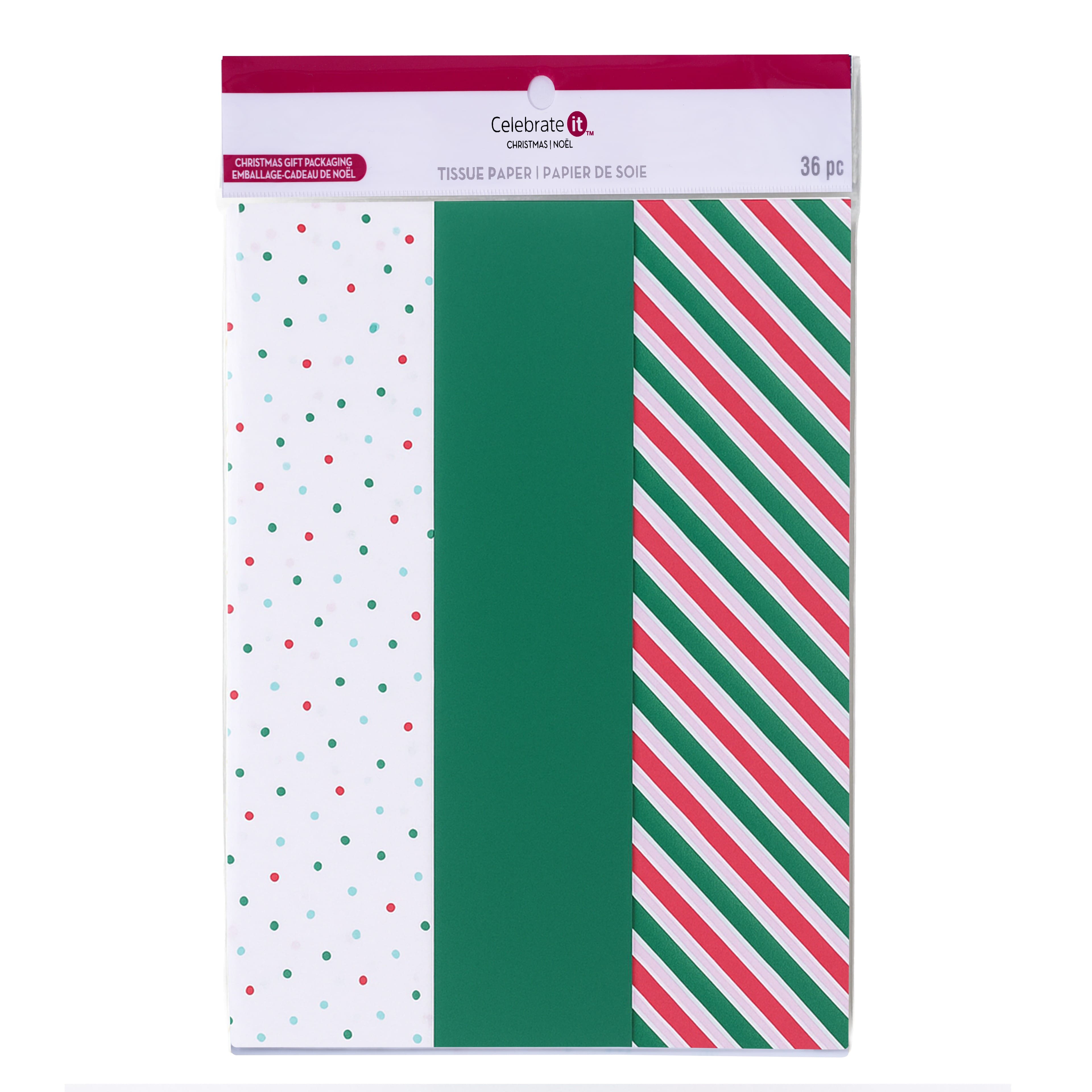 Green Dots & Stripes Burgundy & Gold Stars & Trees Tissue Paper, 36ct. by Celebrate It™