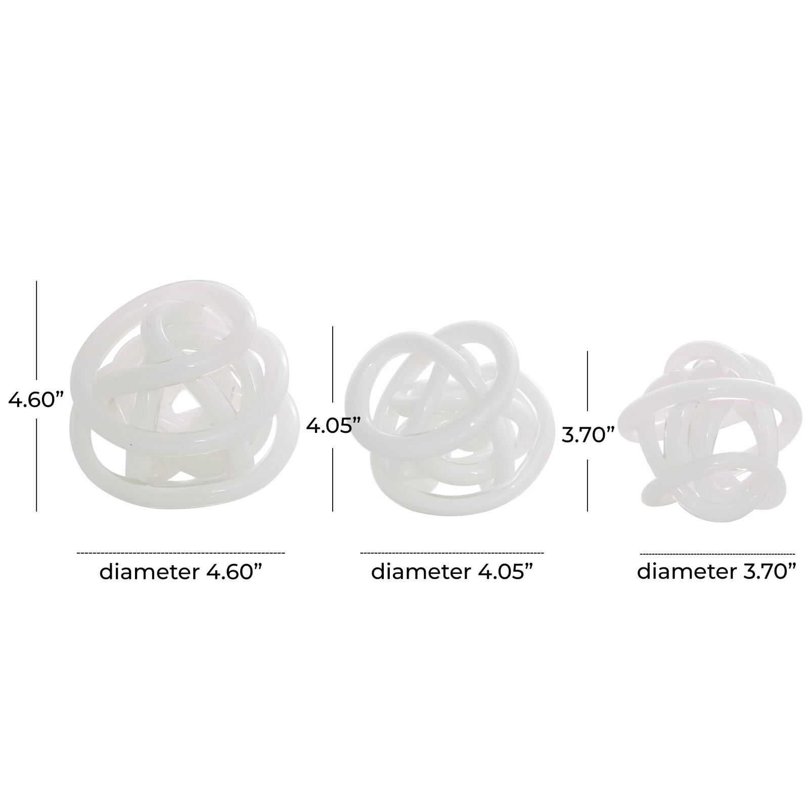 White Iridescent Knotted Glass Ball Sculpture Set