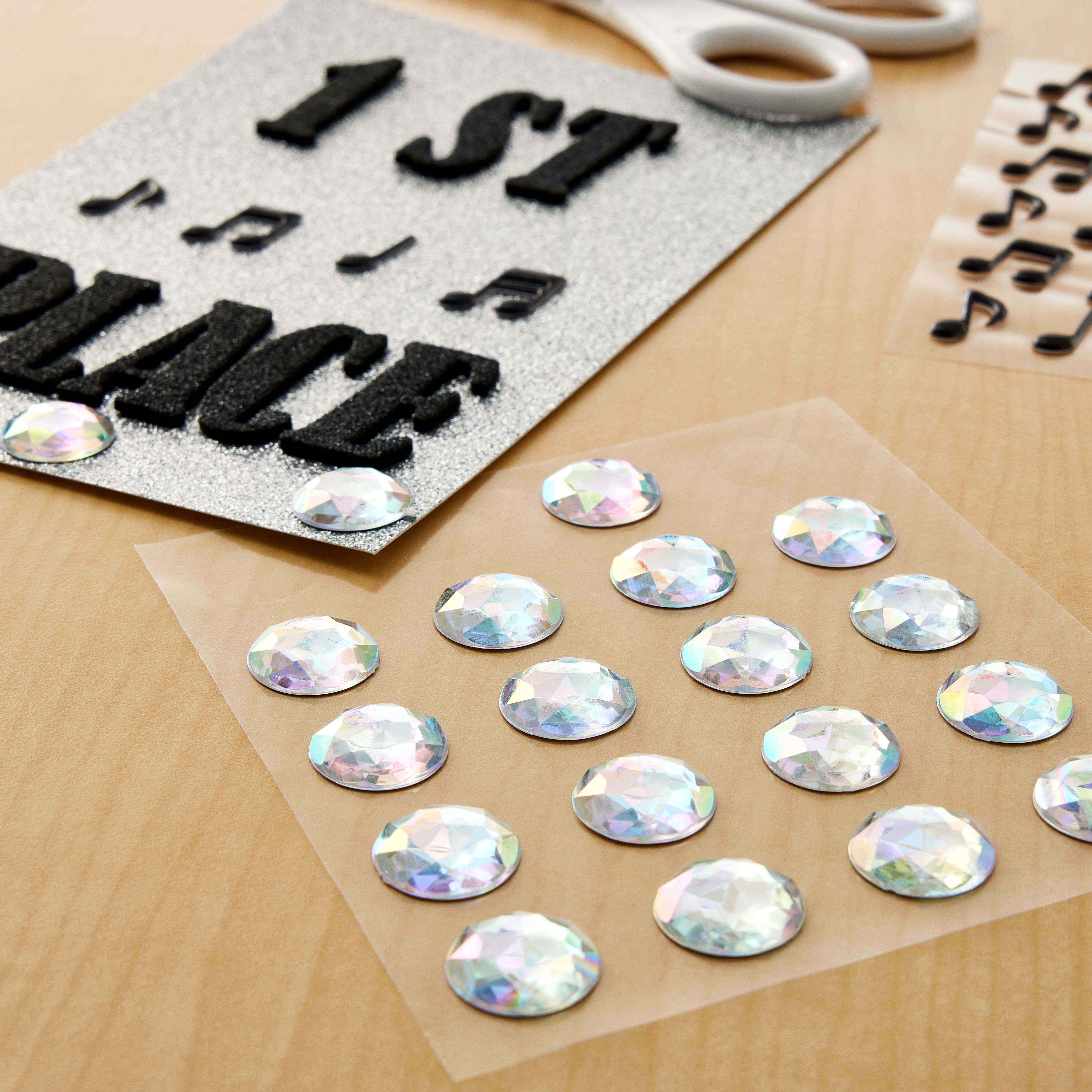 40 X Self Adhesive Gems Clear AB Round Diamante Rhinestones Acrylic Crystals  Stick on Gems Card Making Embellishment 