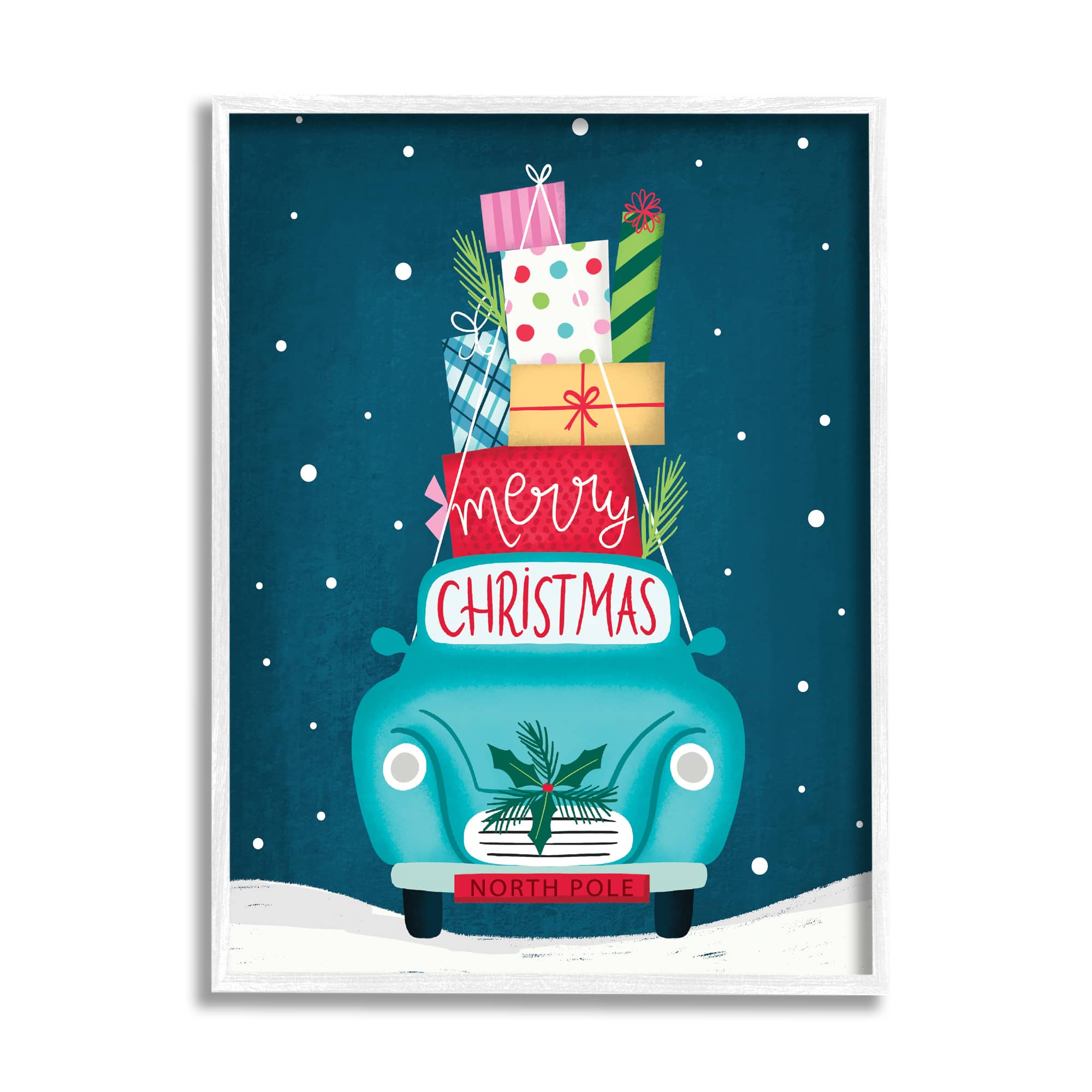 Stupell Industries Merry Christmas Stacked Gifts Car Framed Giclee Art