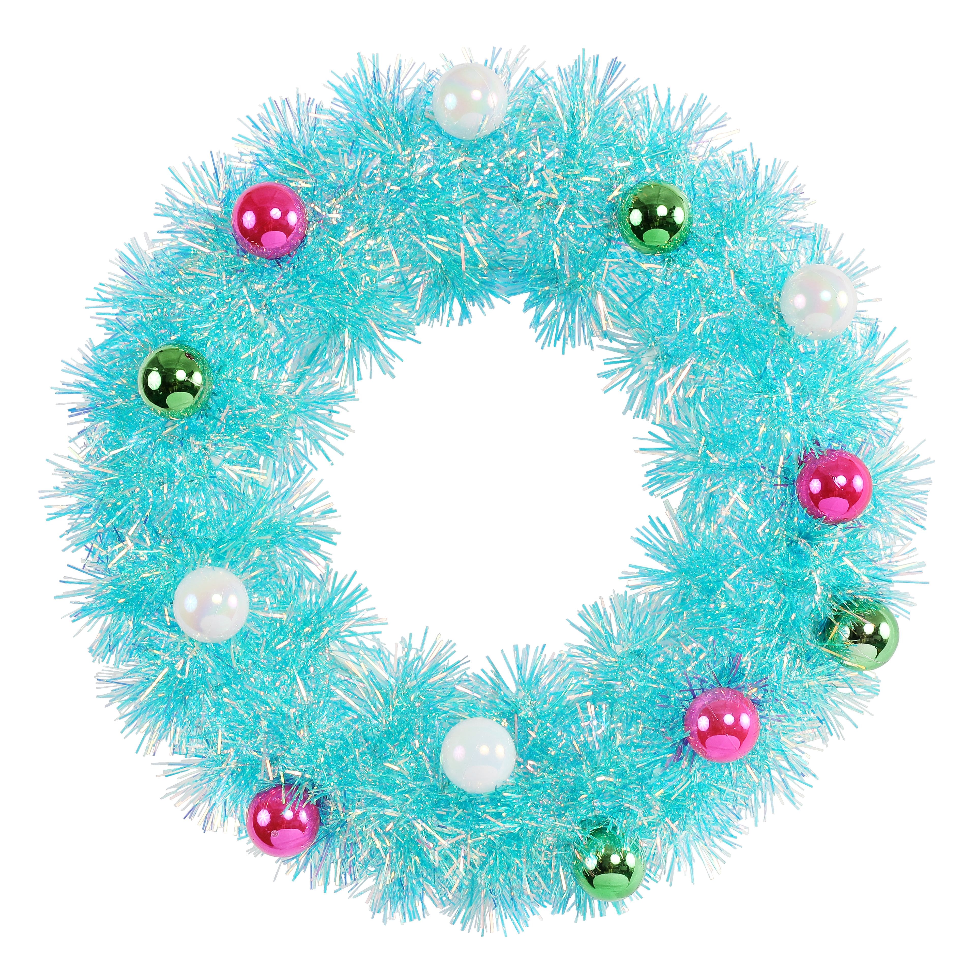 12&#x22; Blue Tinsel Wreath with Ornaments by Ashland&#xAE;