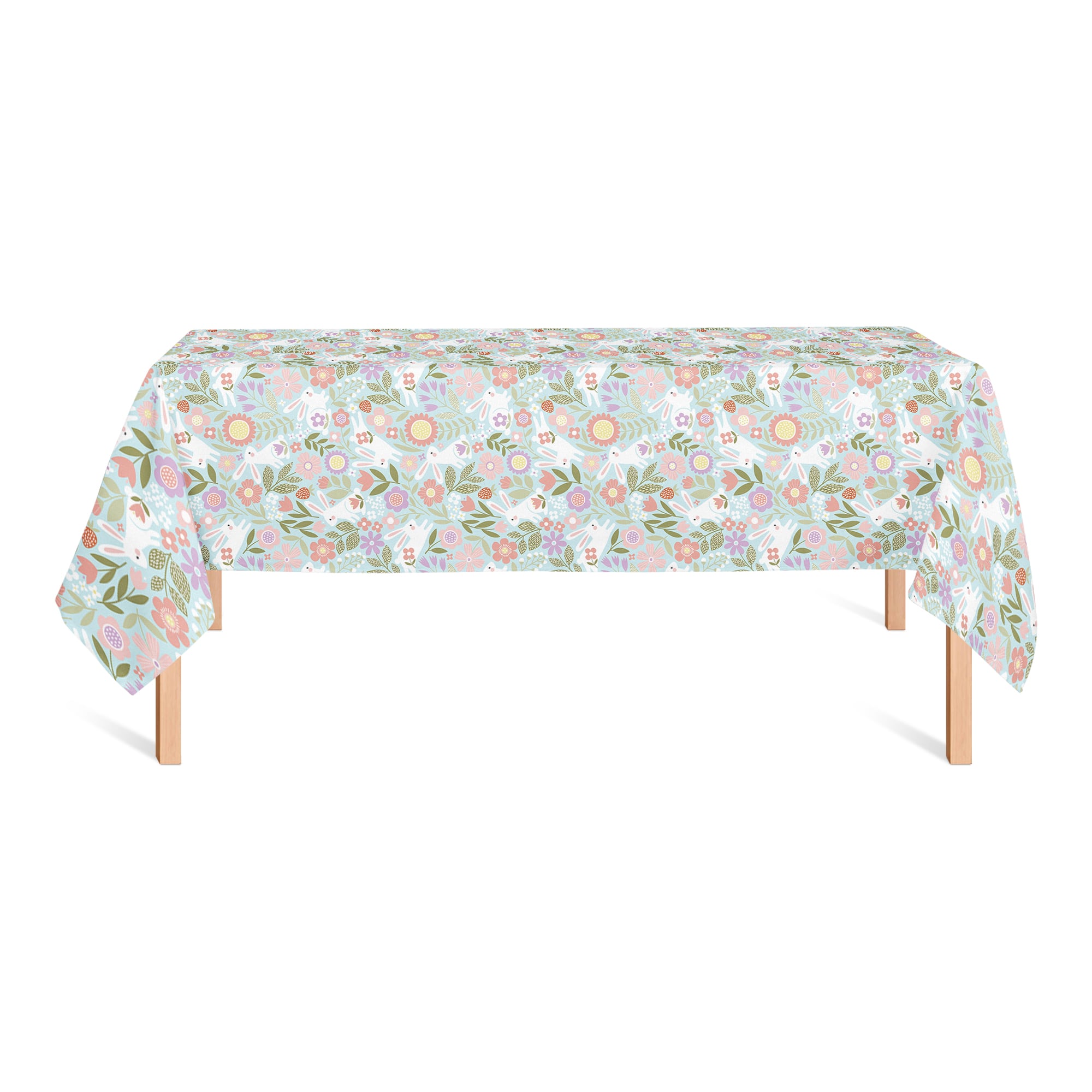 Pastel Bunny Floral Pattern 58&#x22; x 102&#x22; Tablecloth
