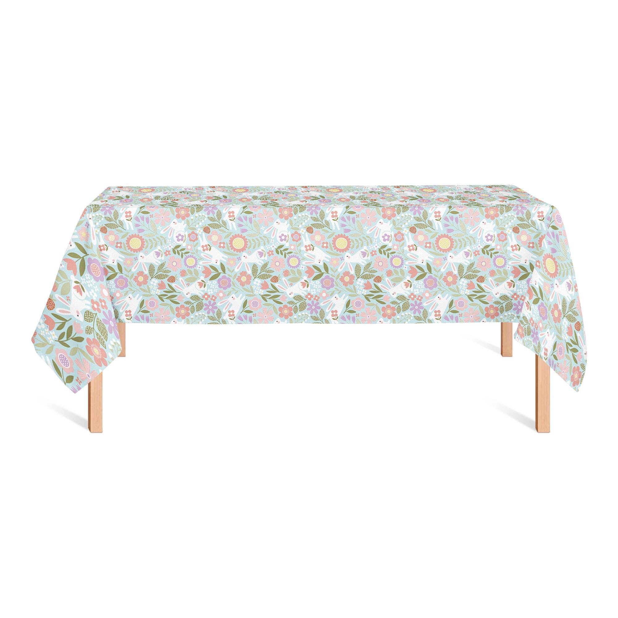Pastel Bunny Floral Pattern 58" x 102" Tablecloth