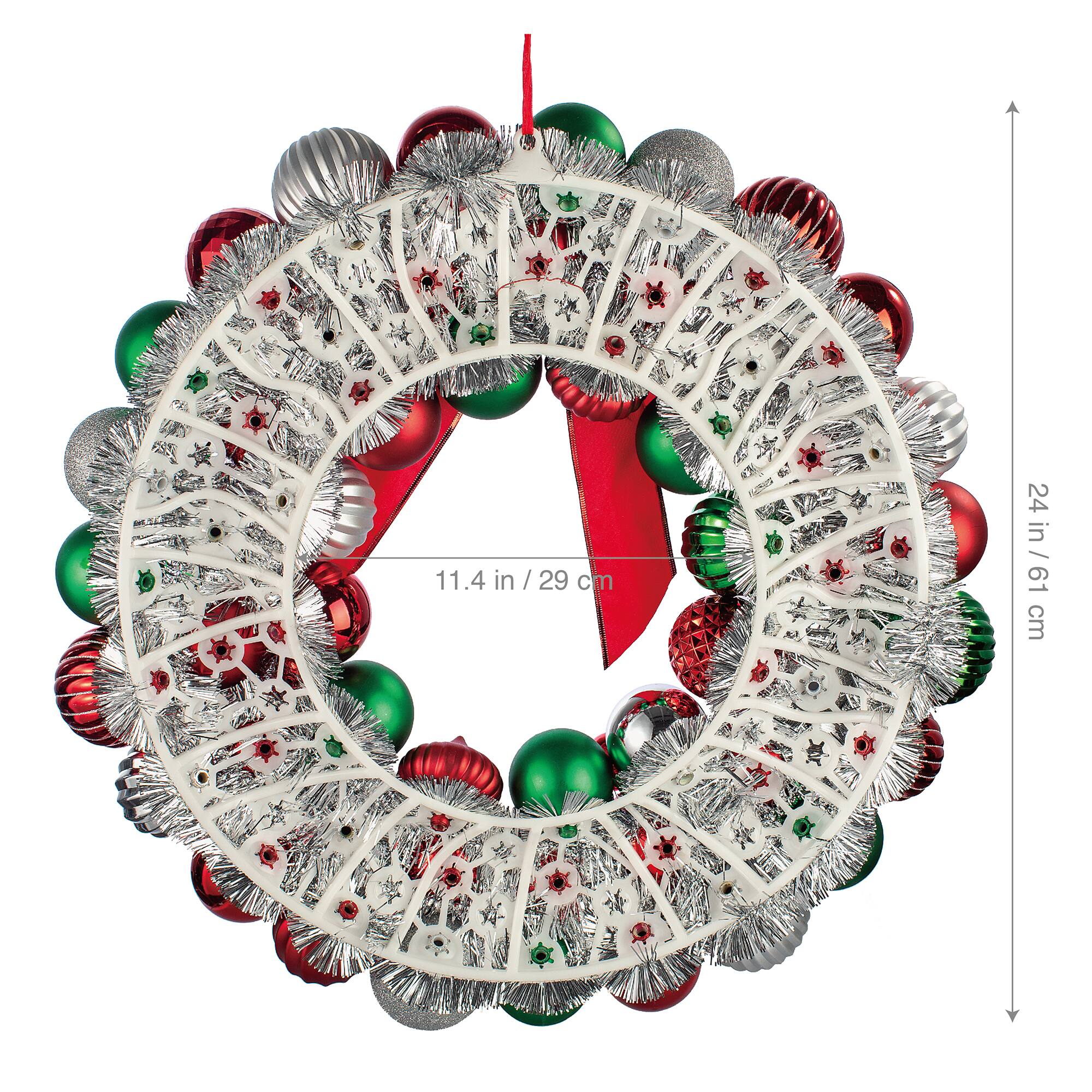 24" Red, Green & Silver Ornament Wreath with Bow by Ashland®