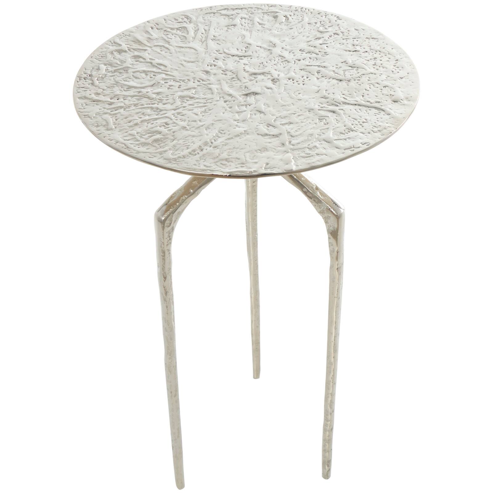 Silver Aluminum Geometric Slim Textured Accent Table