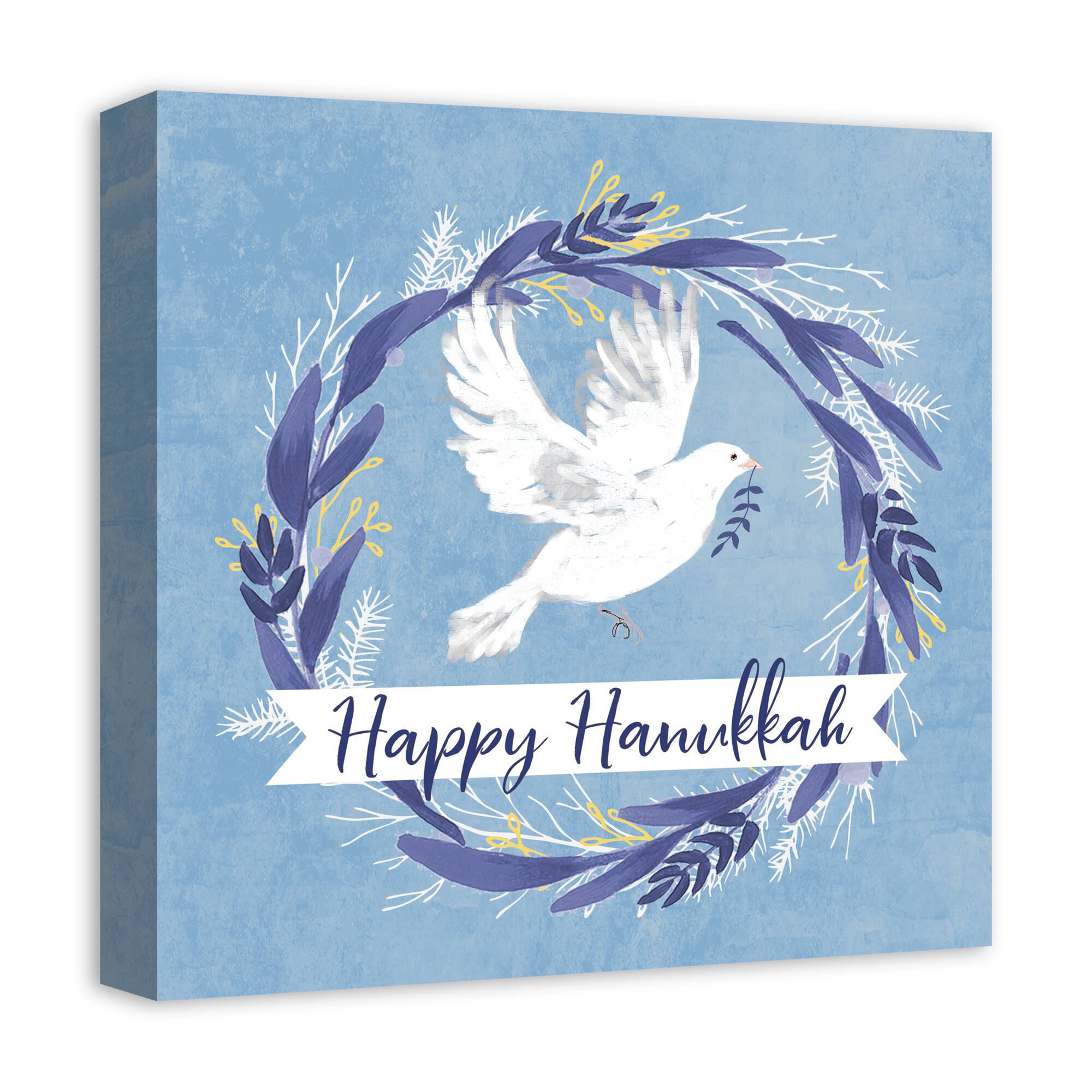 Happy Hanukkah Dove 16x16 Canvas Wall Art