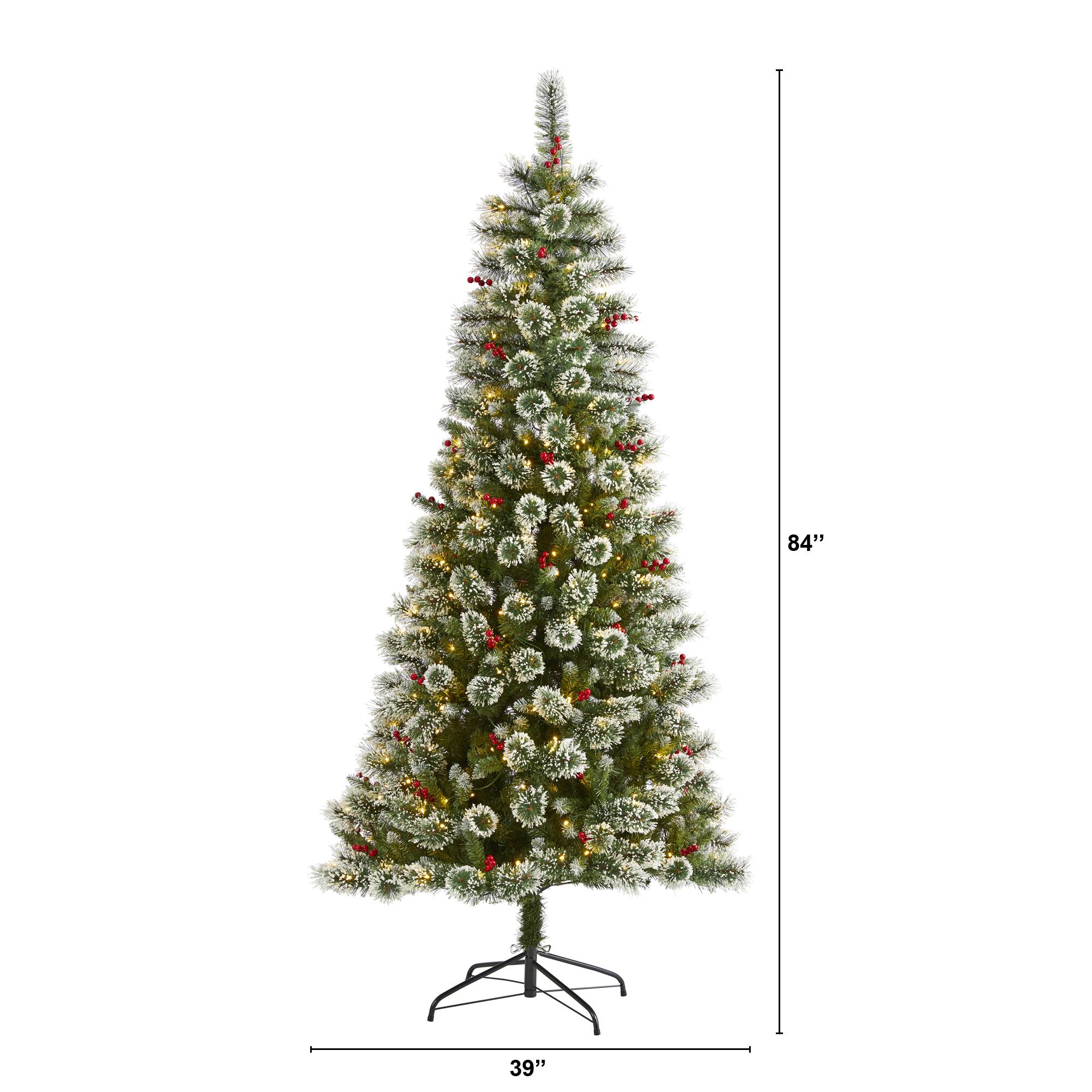 7ft. Pre-Lit Frosted Swiss Pine & Berries Artificial Christmas Tree with Clear LED Lights