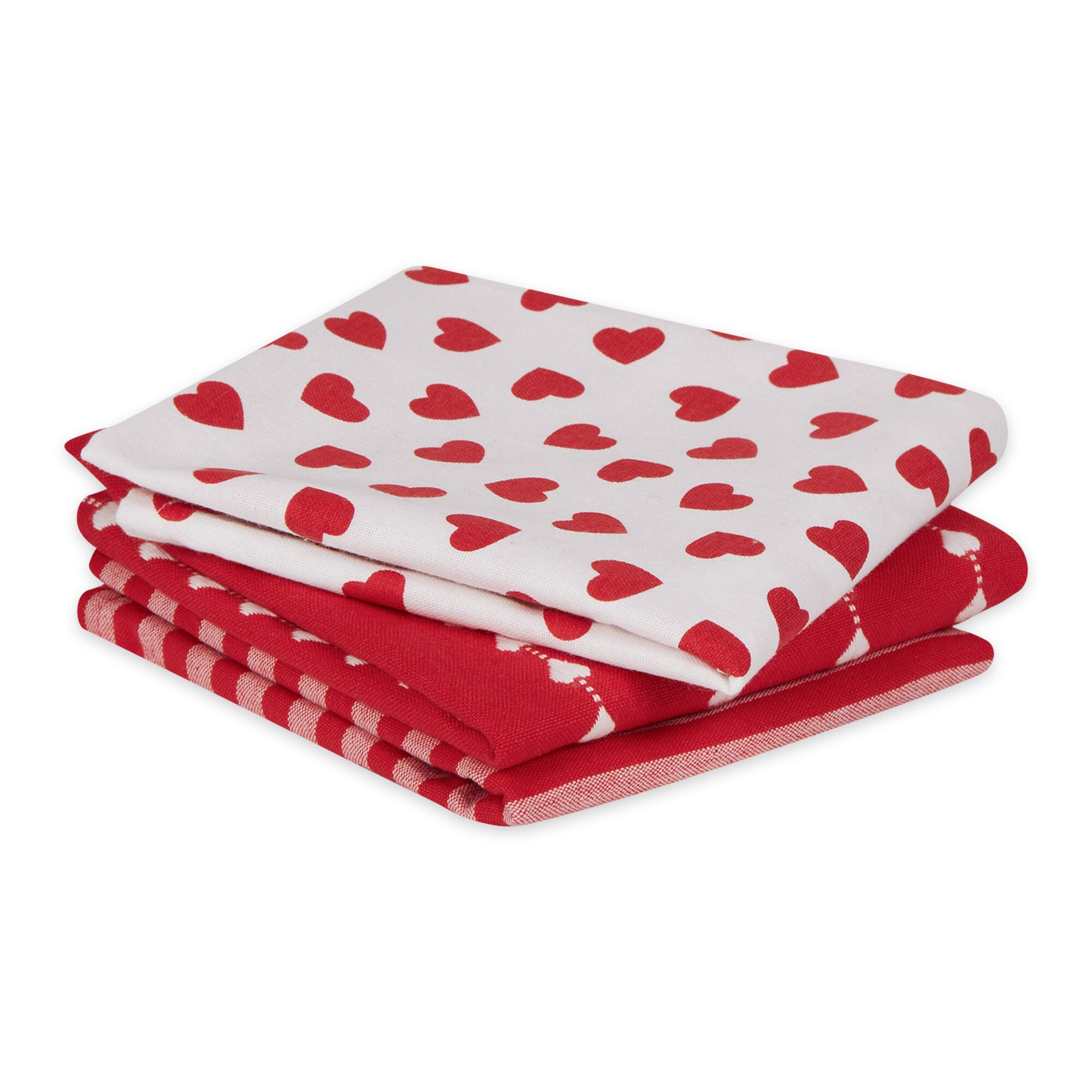 Assorted Dobby Hearts Dishtowel (Set of 3)