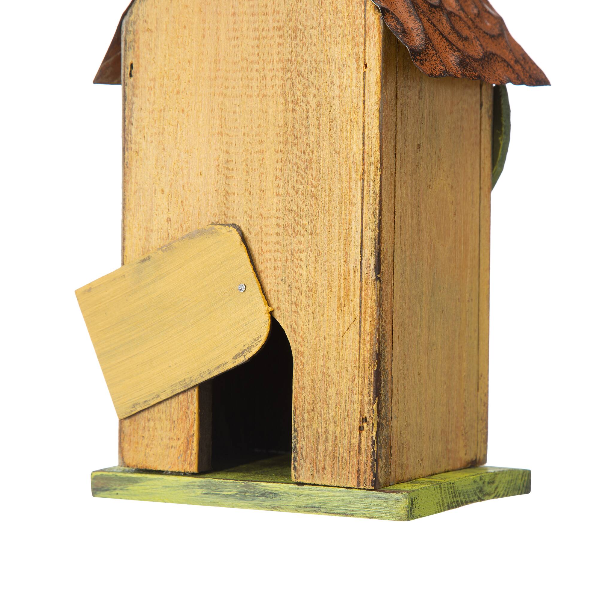 Glitzhome® 9.75" Yellow Distressed Bird & Tree Birdhouse