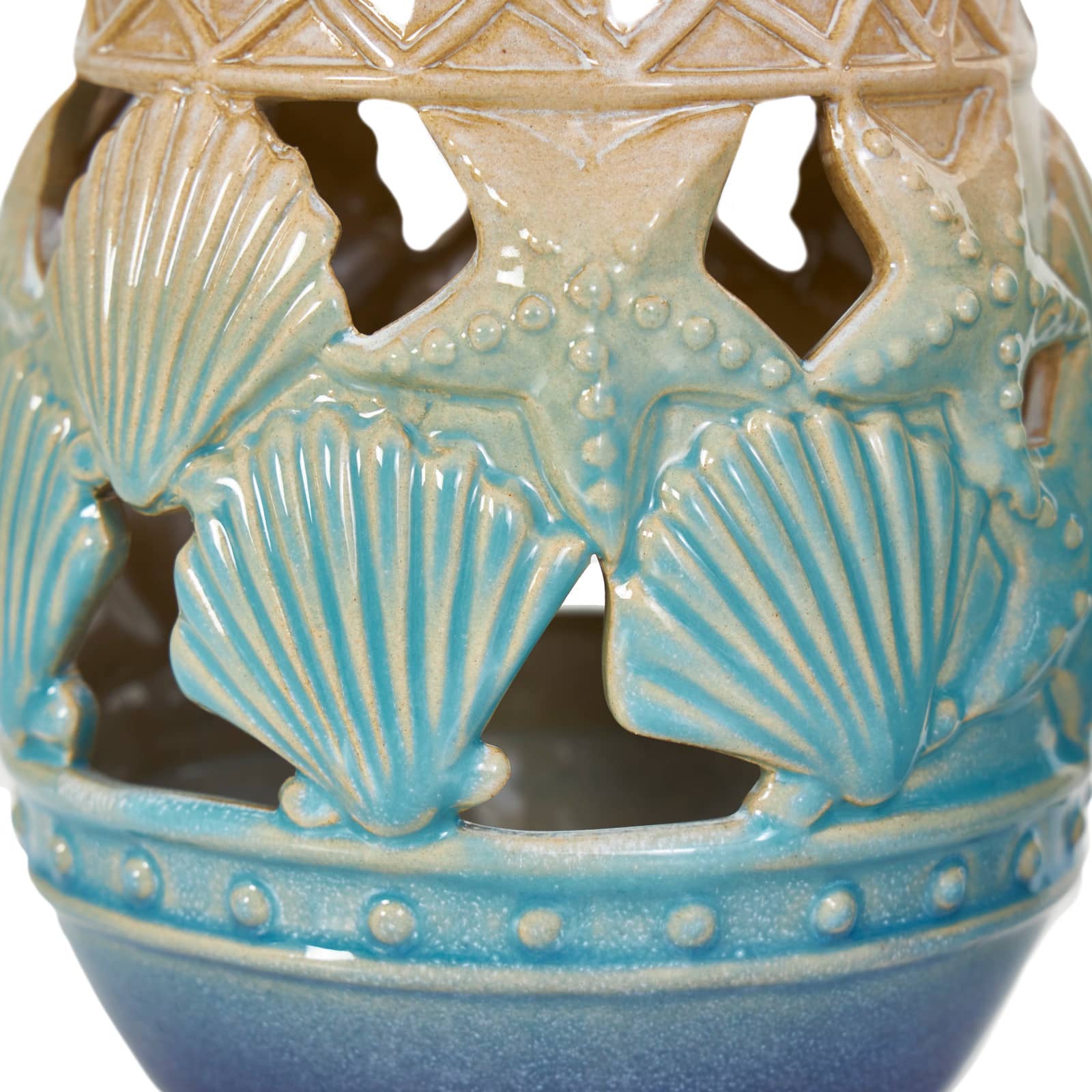 Blue Ceramic Ombre Nautical Cutout Candle Lantern Set