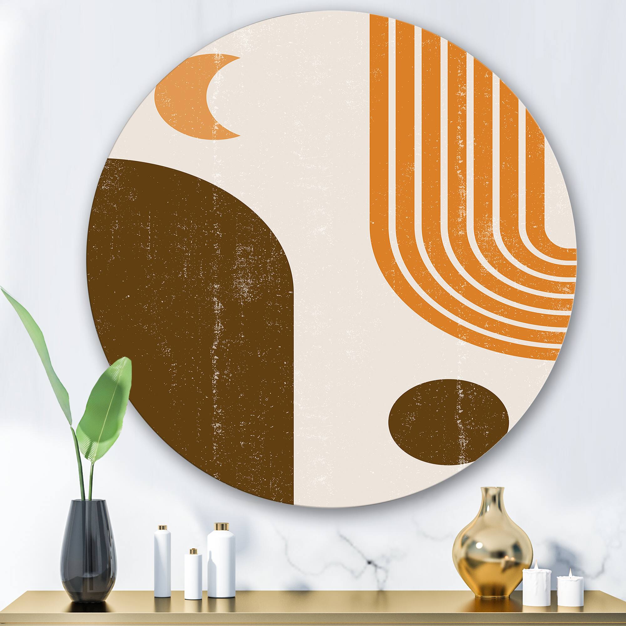 Designart - Abstract Geometric Rainbow In Earth Tones - Modern Metal Circle Wall Art