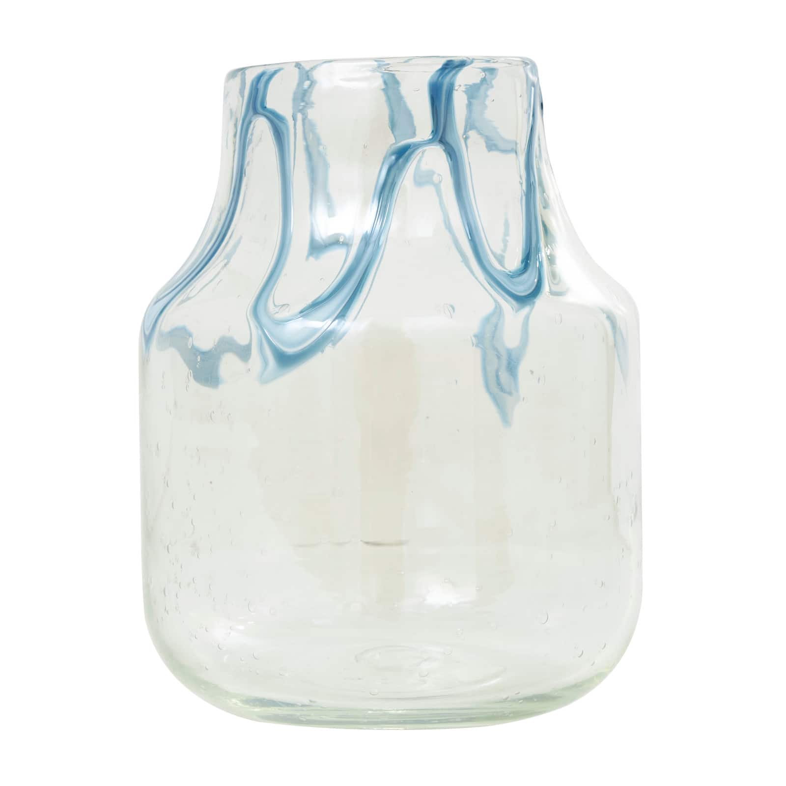 10&#x22; Cream with Wavy Blue Design Abstract Glass Vase