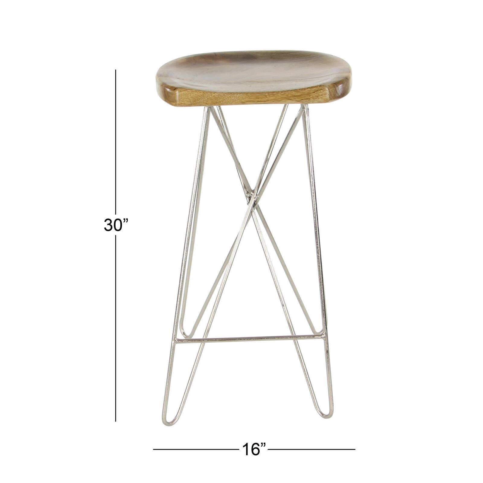30&#x22; Light Brown Mango Wood &#x26; Metal Contemporary Bar Stool