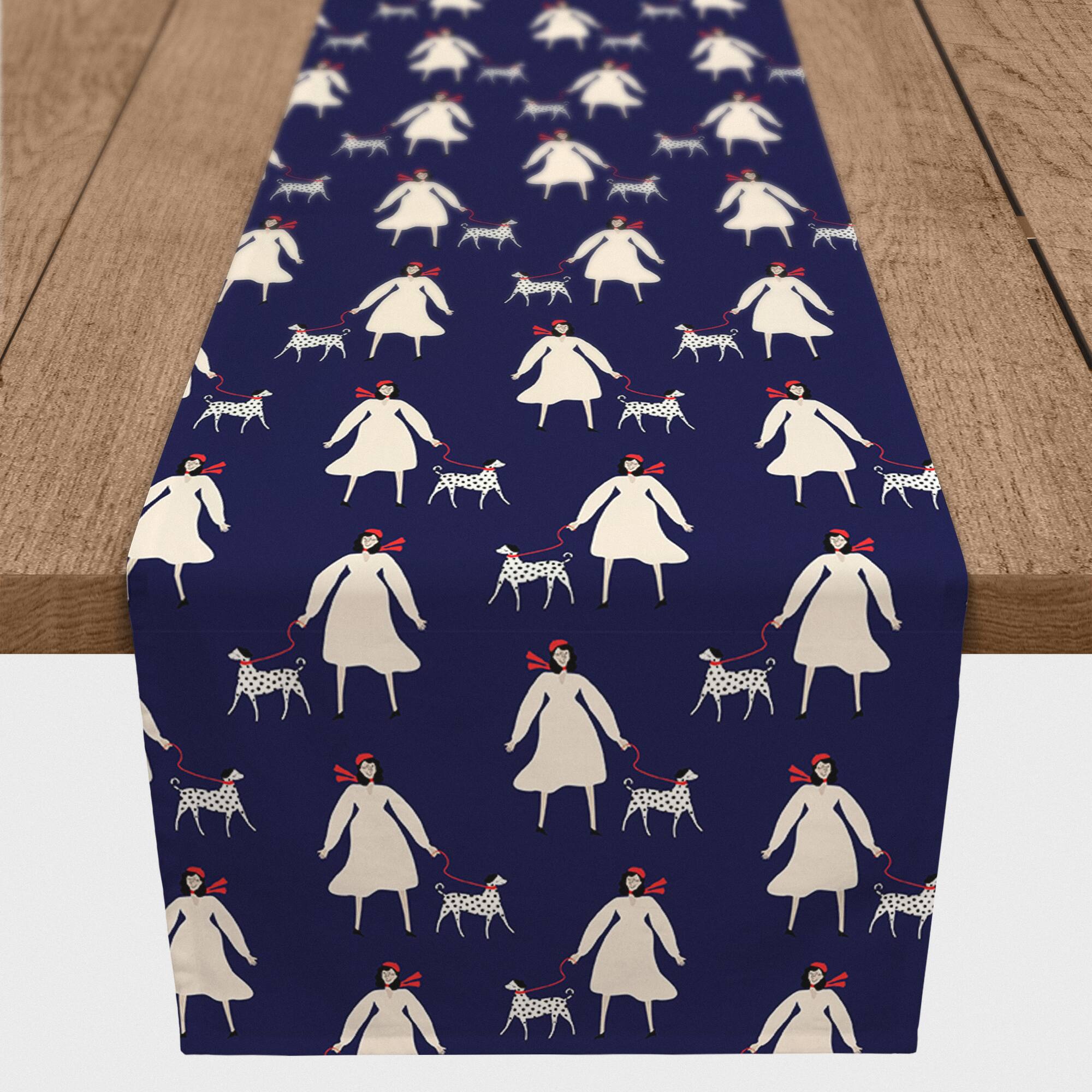 French Woman & Dog Cotton Twill Runner