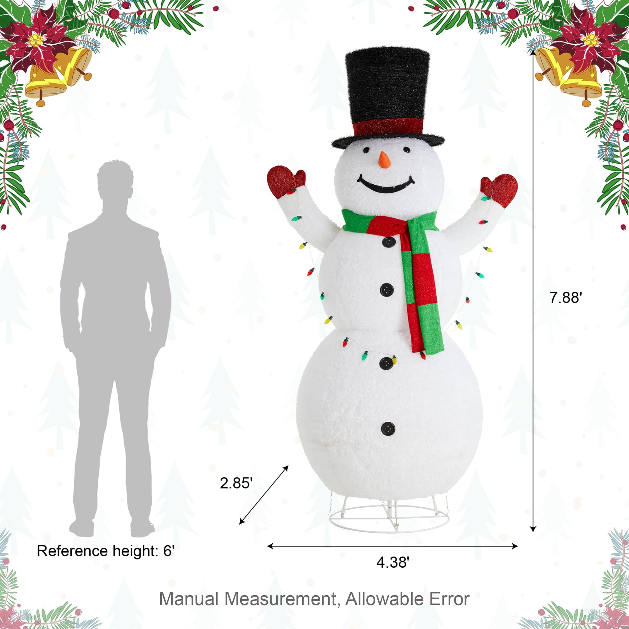 Glitzhome&#xAE; 94.5&#x22;H Lighted Christmas 3D Foldable Fabric Snowman Outdoor Decor