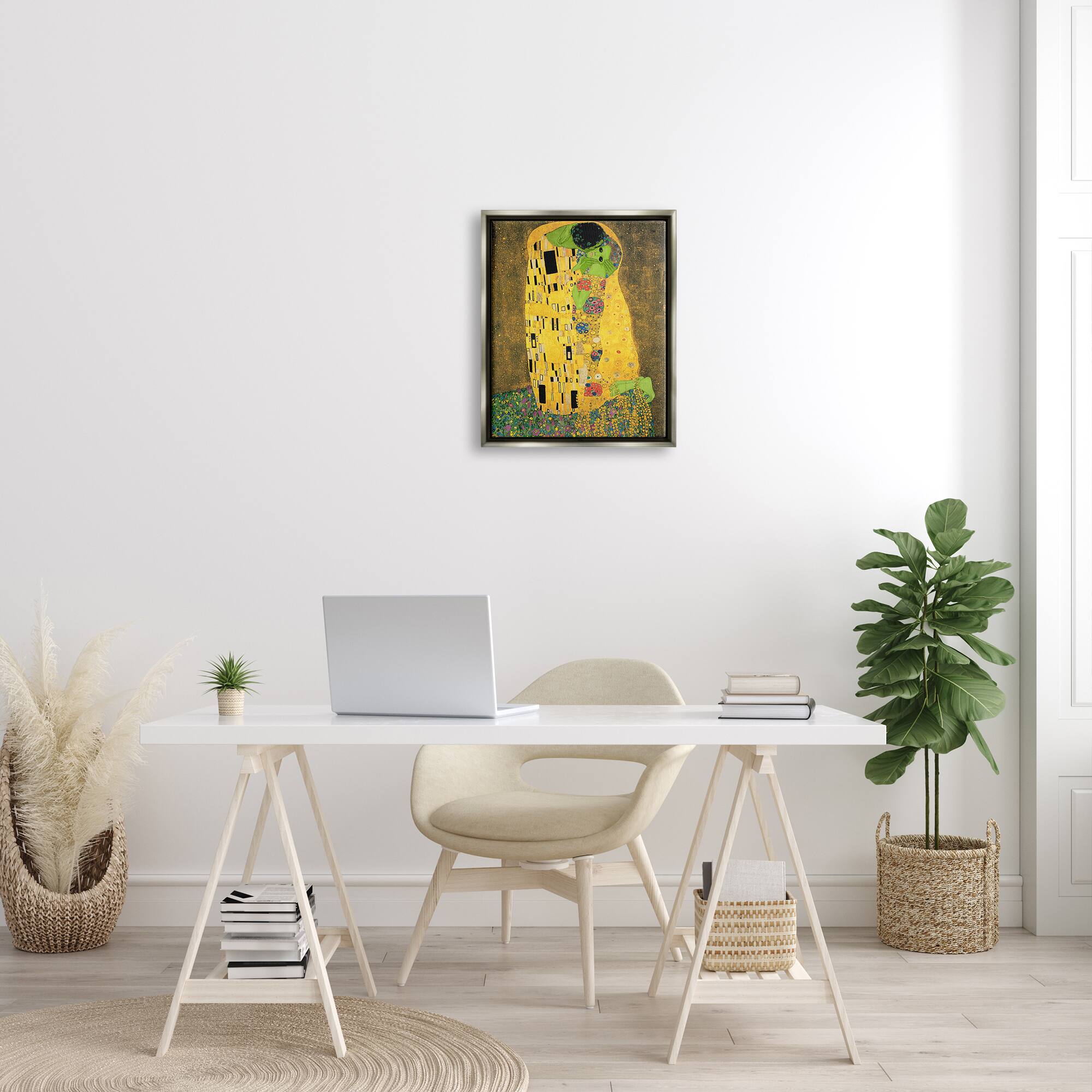 Stupell Industries Funny Classic Klimt Aliens Framed Floater Canvas Wall Art
