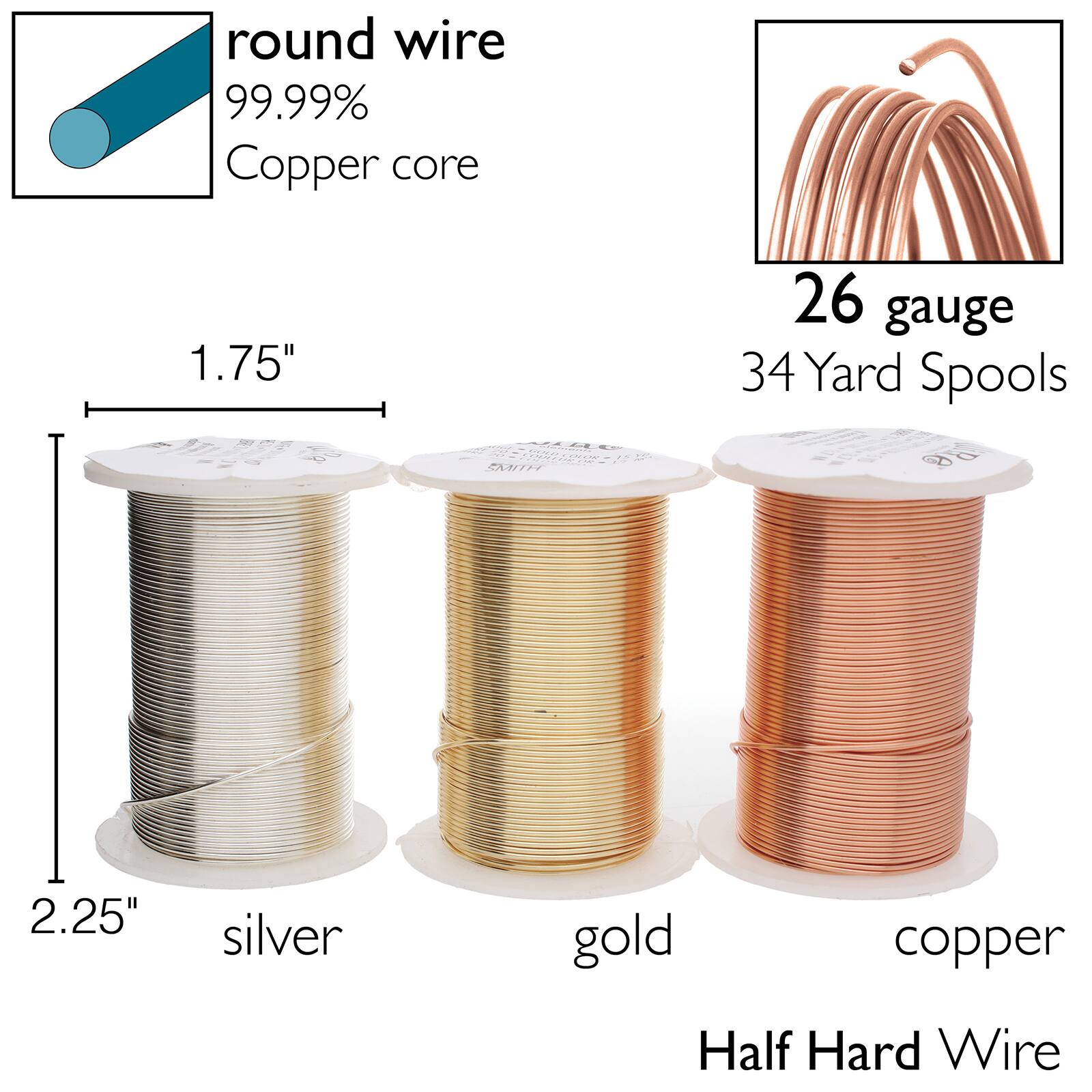 The Beadsmith&#xAE; Wire Elements&#x2122; 25 Gauge Tarnish Resistant Medium Temper Gold, Silver &#x26; Copper Wire, 12ct.
