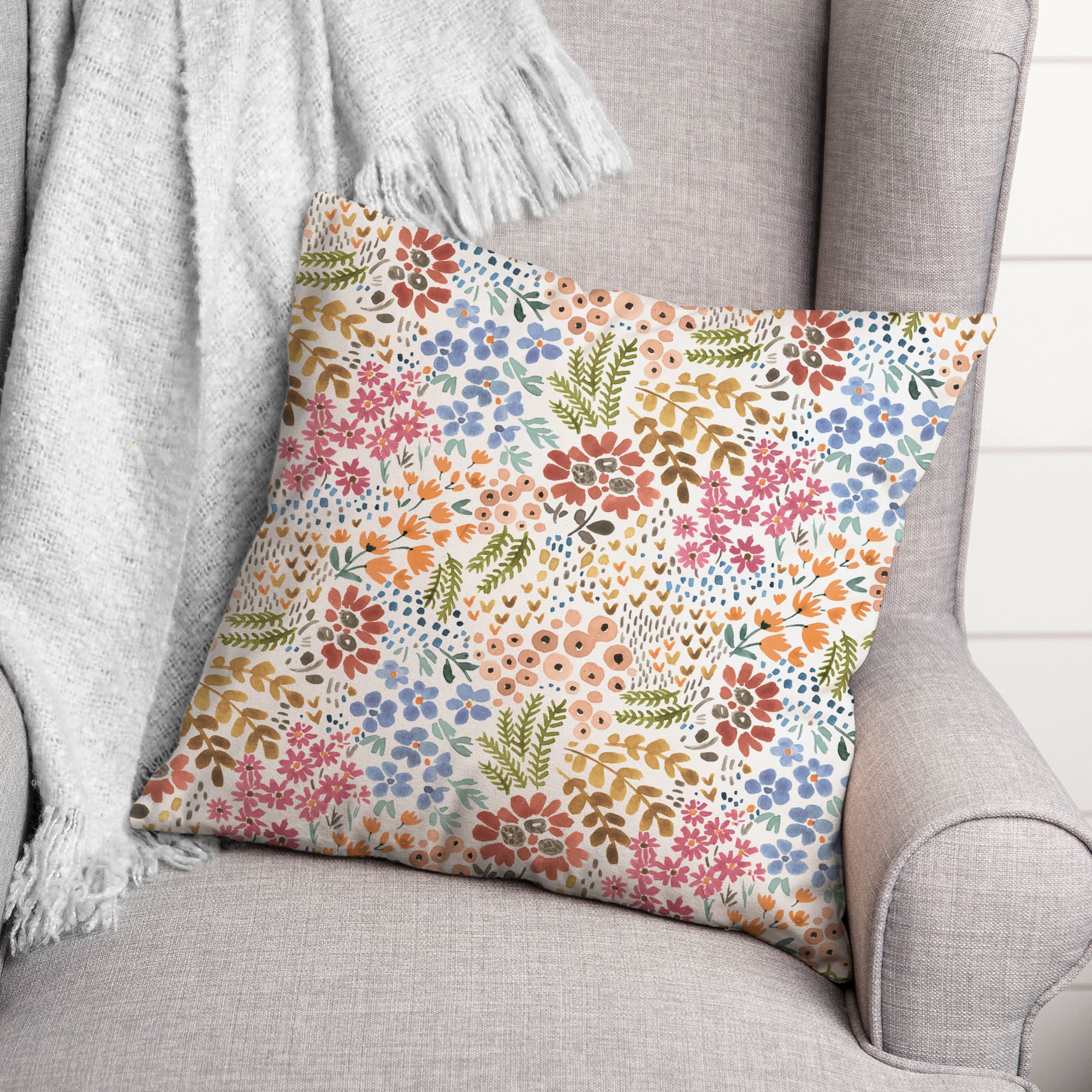 Bright Multi Floral 18&#x22; x 18&#x22; Throw Pillow