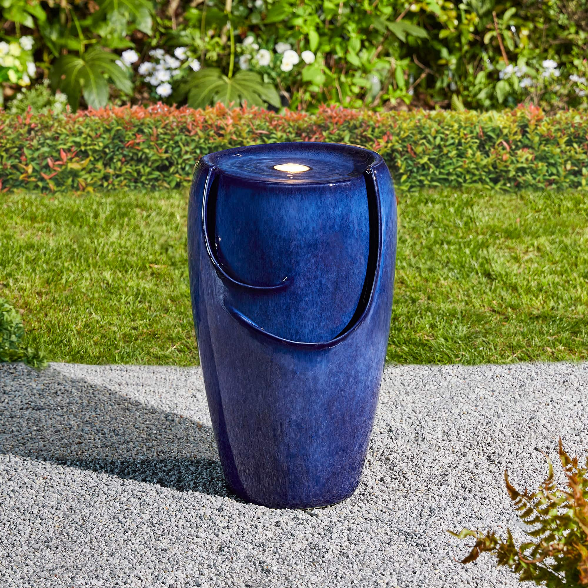 Glitzhome&#xAE; 20.5&#x22; Cobalt Blue LED Ceramic Outdoor Fountain