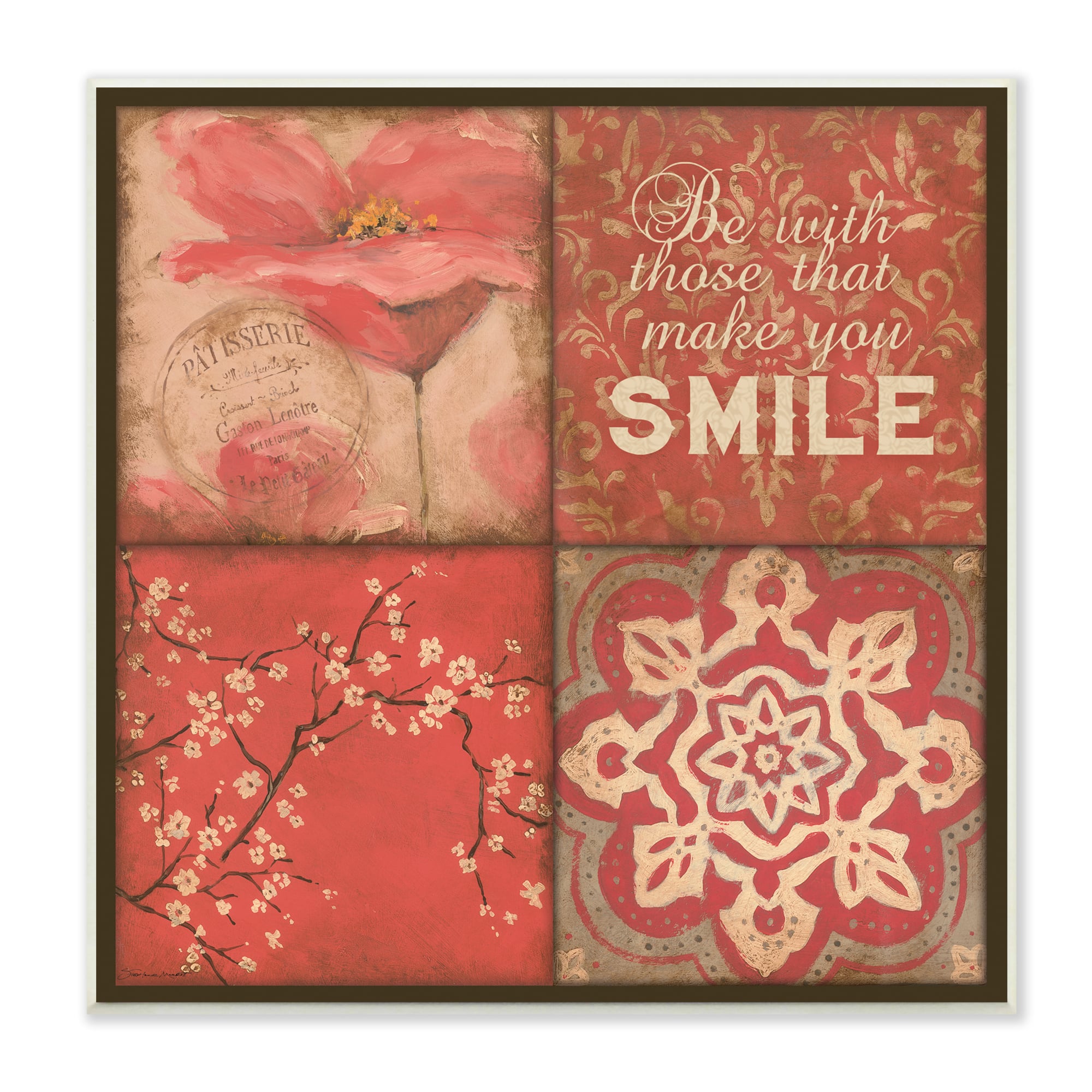 Stupell Industries Make You Smile Phrase Vintage Red Parisian Patterns,12" x 12"