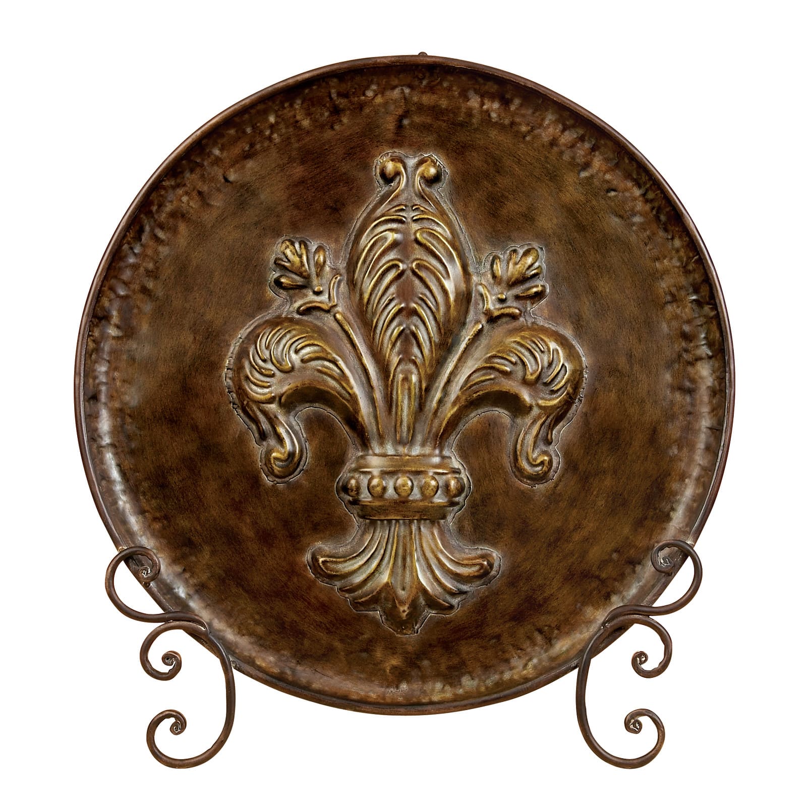 25" Traditional Decorative Iron Fleur de Lis Plate with Stand