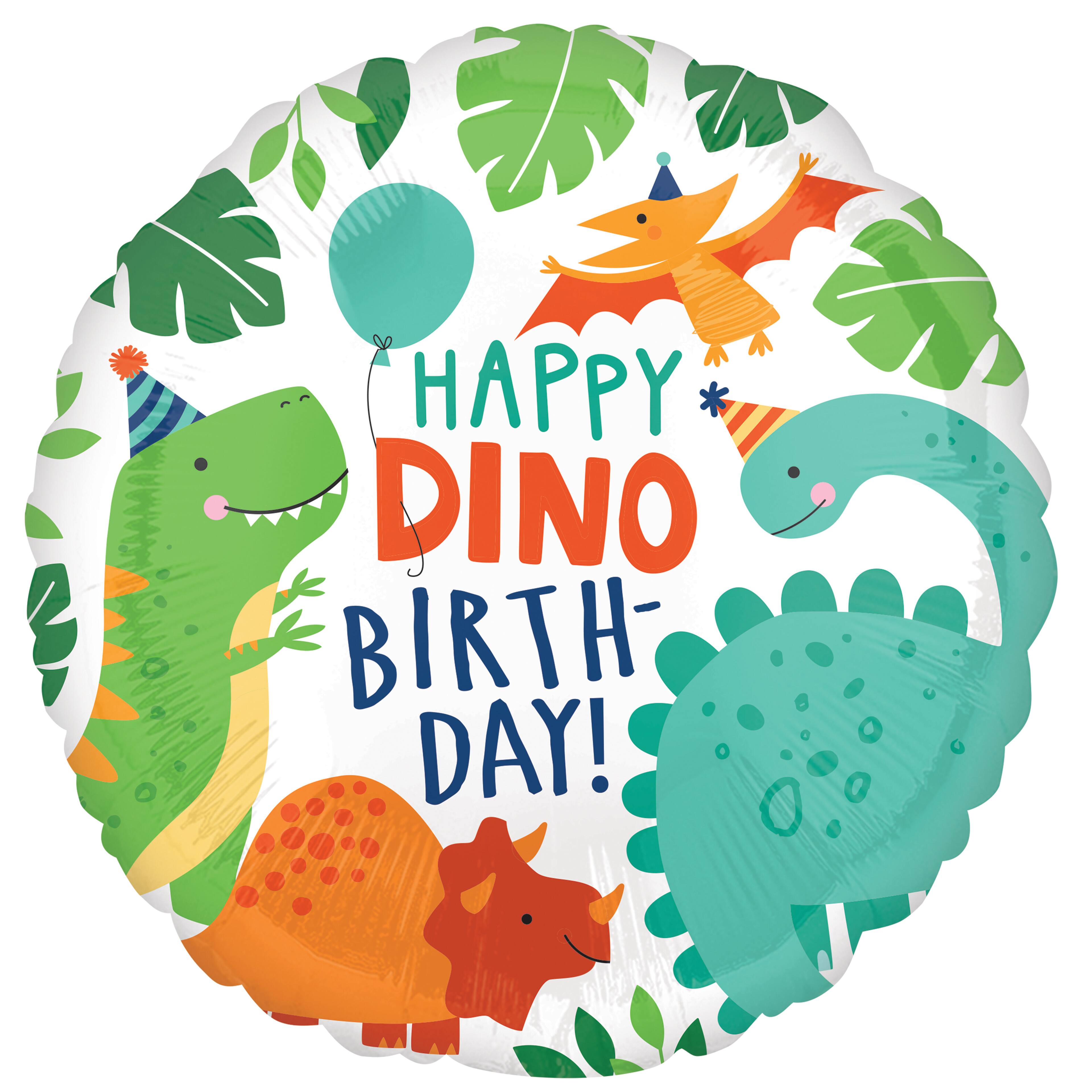 17" Happy Dino Birthday Mylar Balloon