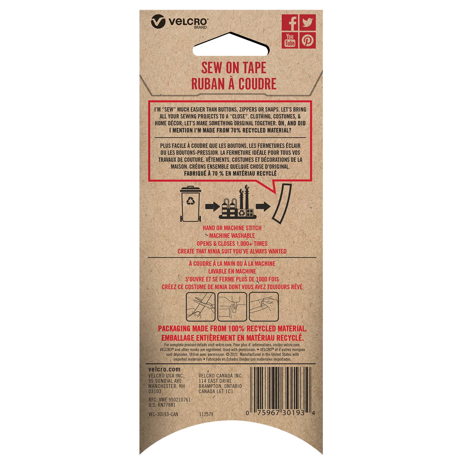 Velcro Brand ECO Collection Sew-On Tape