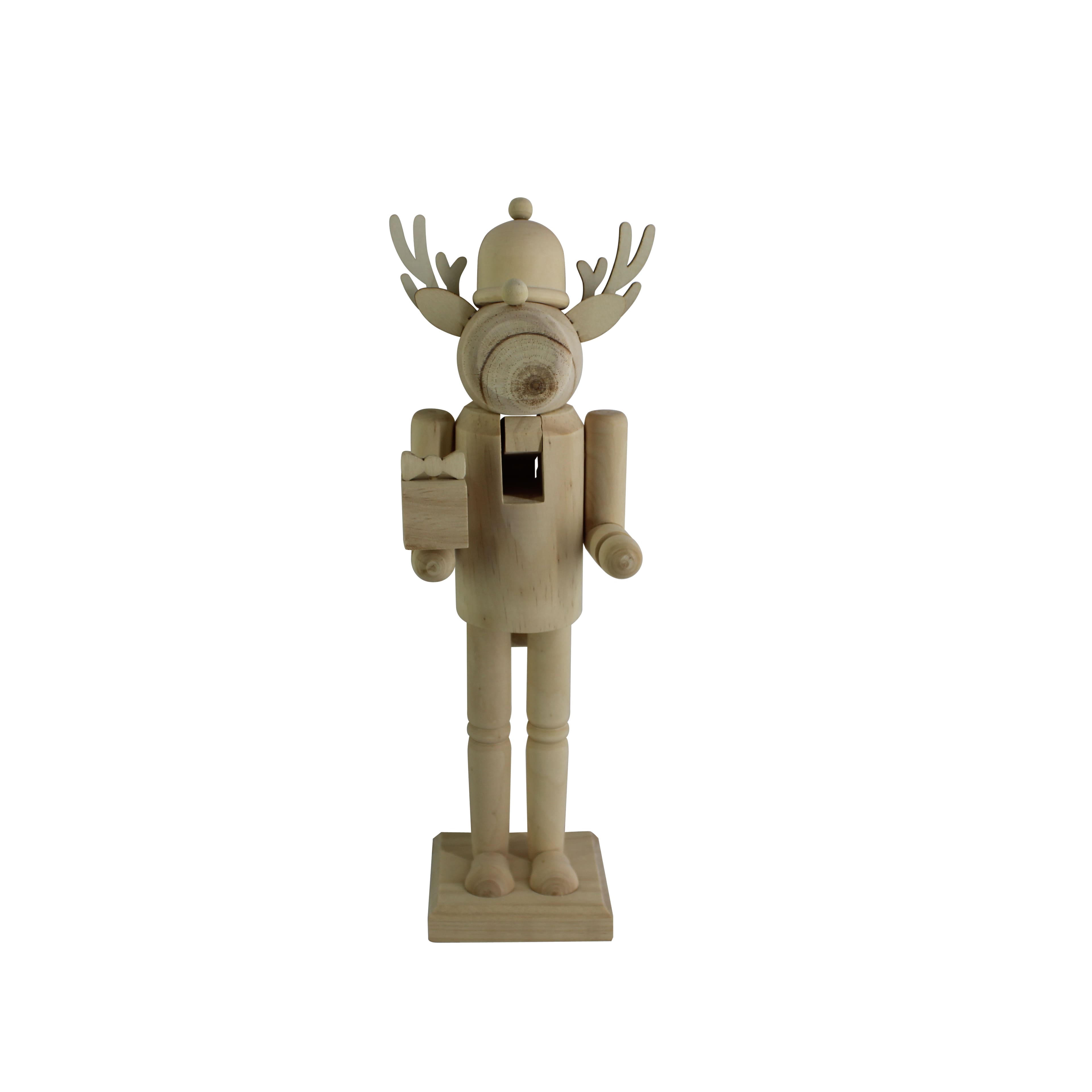 14&#x22; Reindeer with Gift DIY Pinewood Nutcracker by Make Market&#xAE;