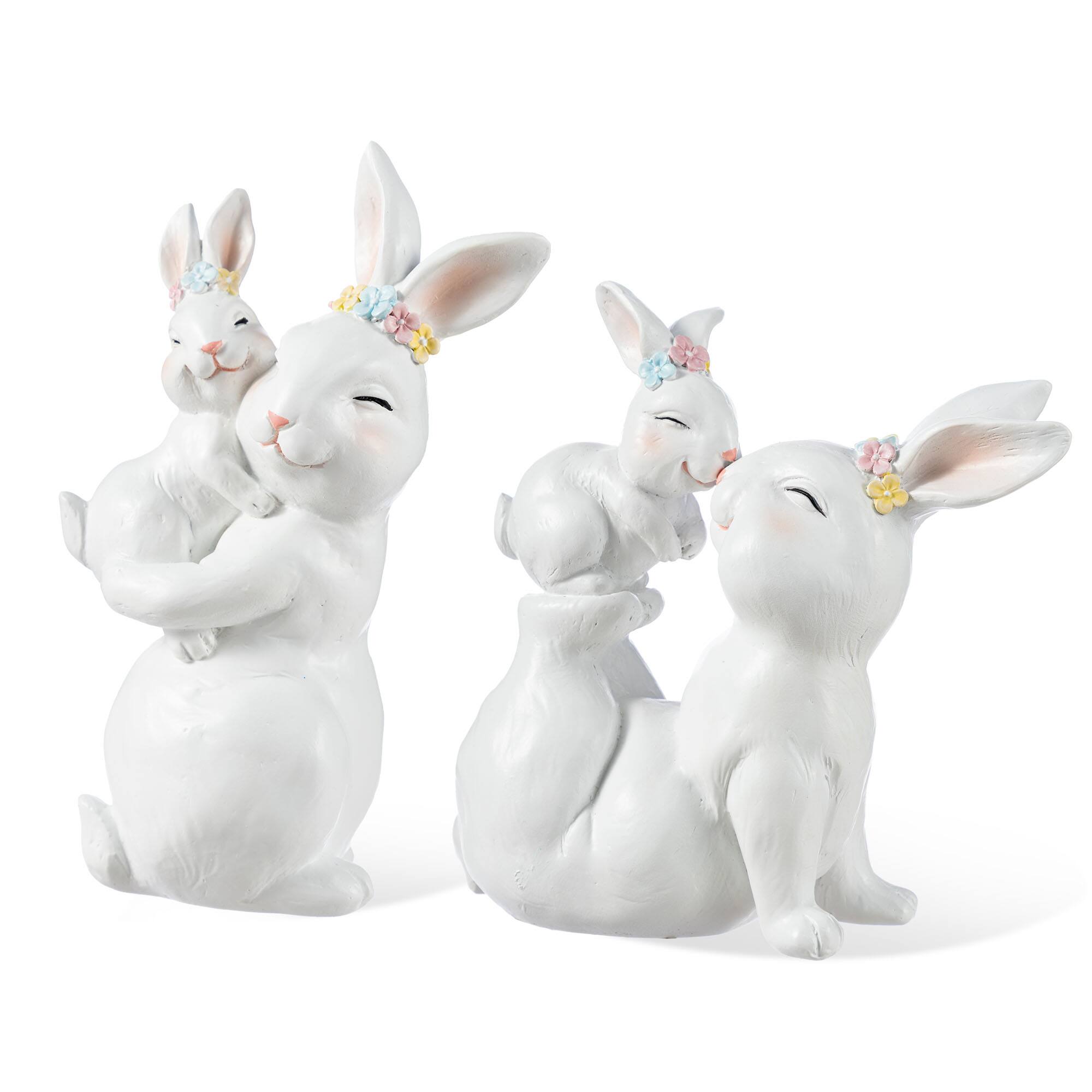 Glitzhome® Set of 2 Easter Resin Bunny Mom and Baby Table Decor