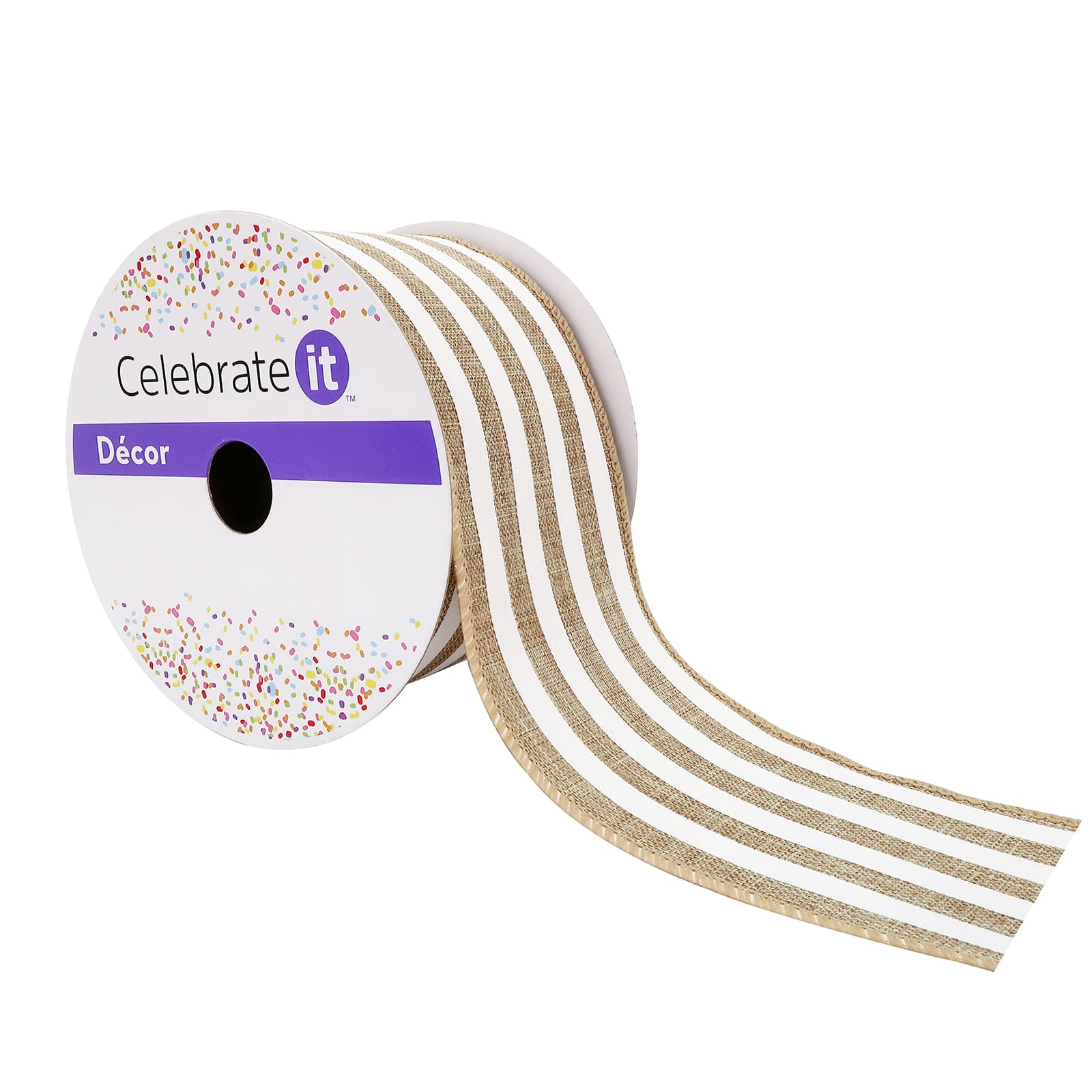 12 Pack: 2.5" x 25ft. Faux Linen Wired Stripe Ribbon by Celebrate It™