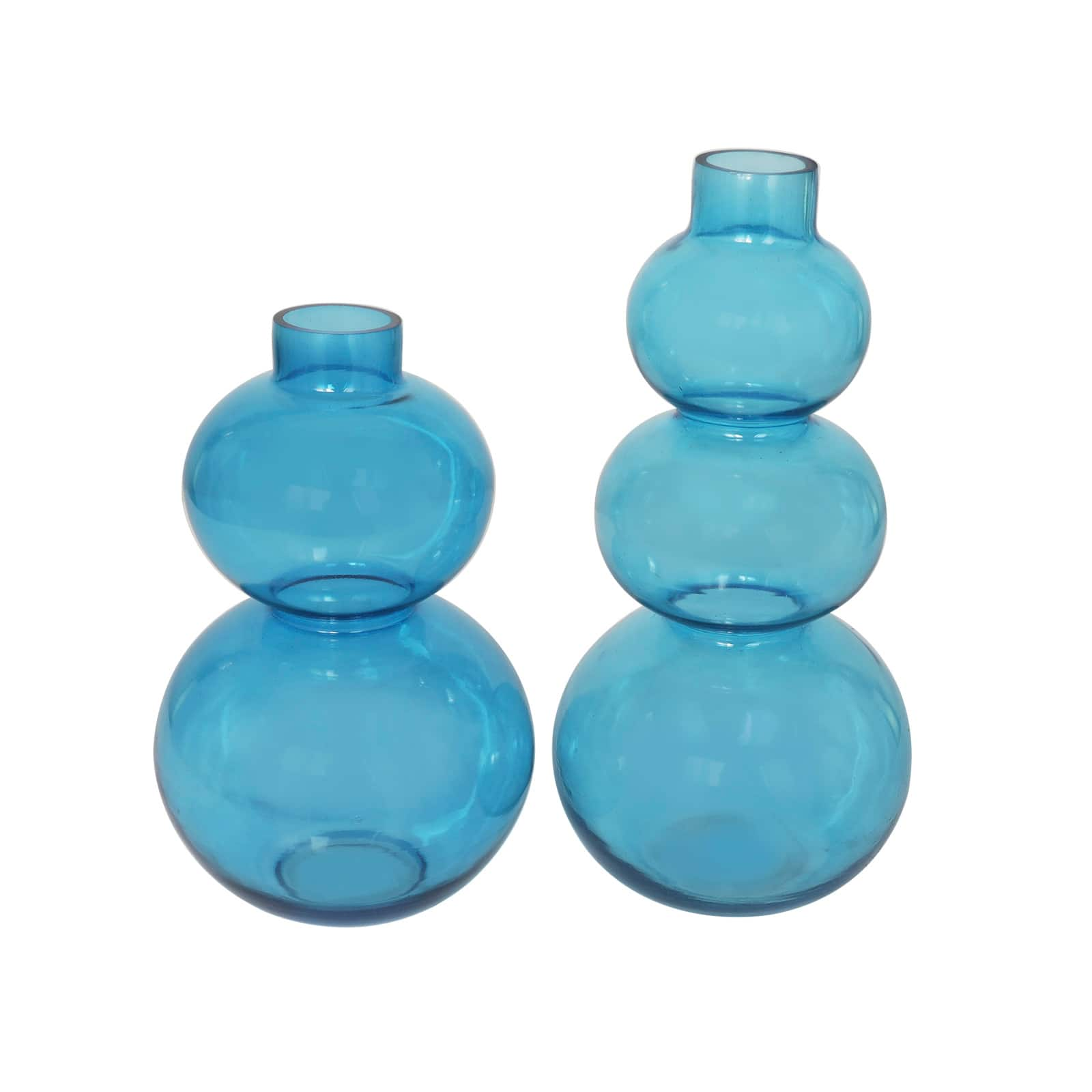 Blue Round Bubble Glass Vase Set