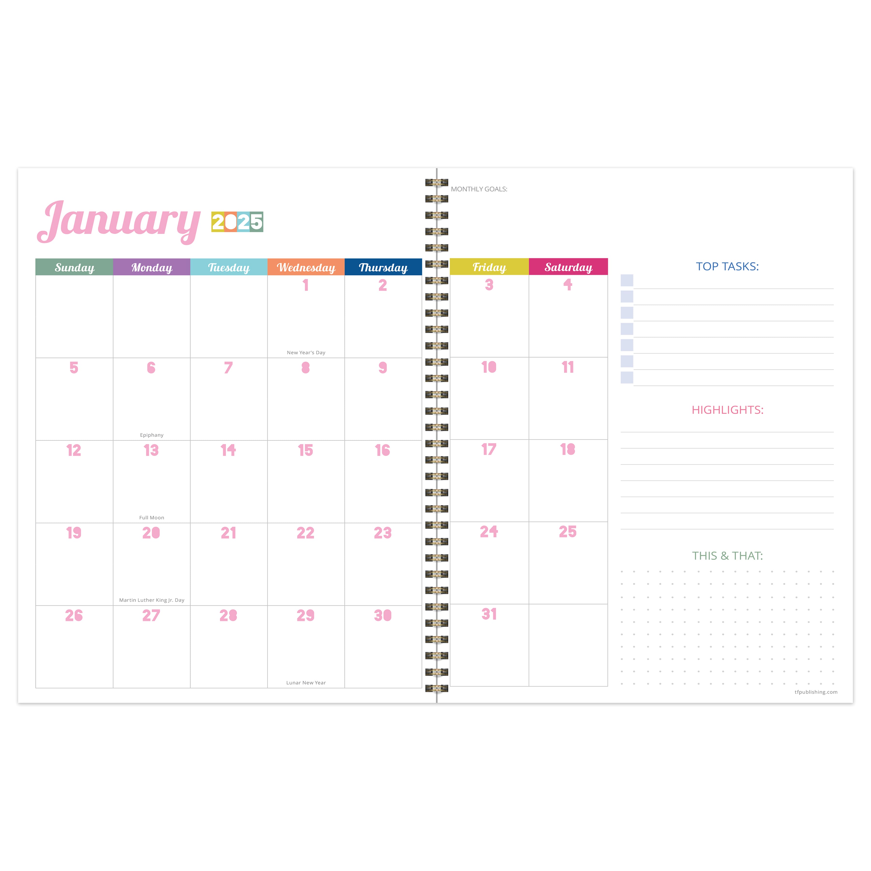 TF Publishing 2025 Large Cobalt Dots Weekly Monthly Spiral Planner