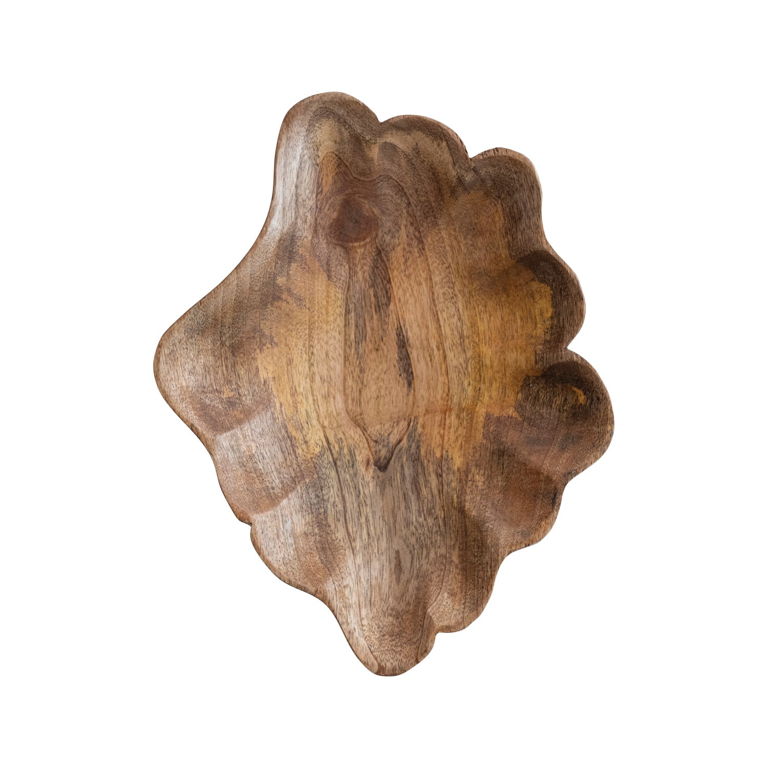 12.25&#x22; Natural Hand-Carved Scalloped Mango Wood Serving Platter