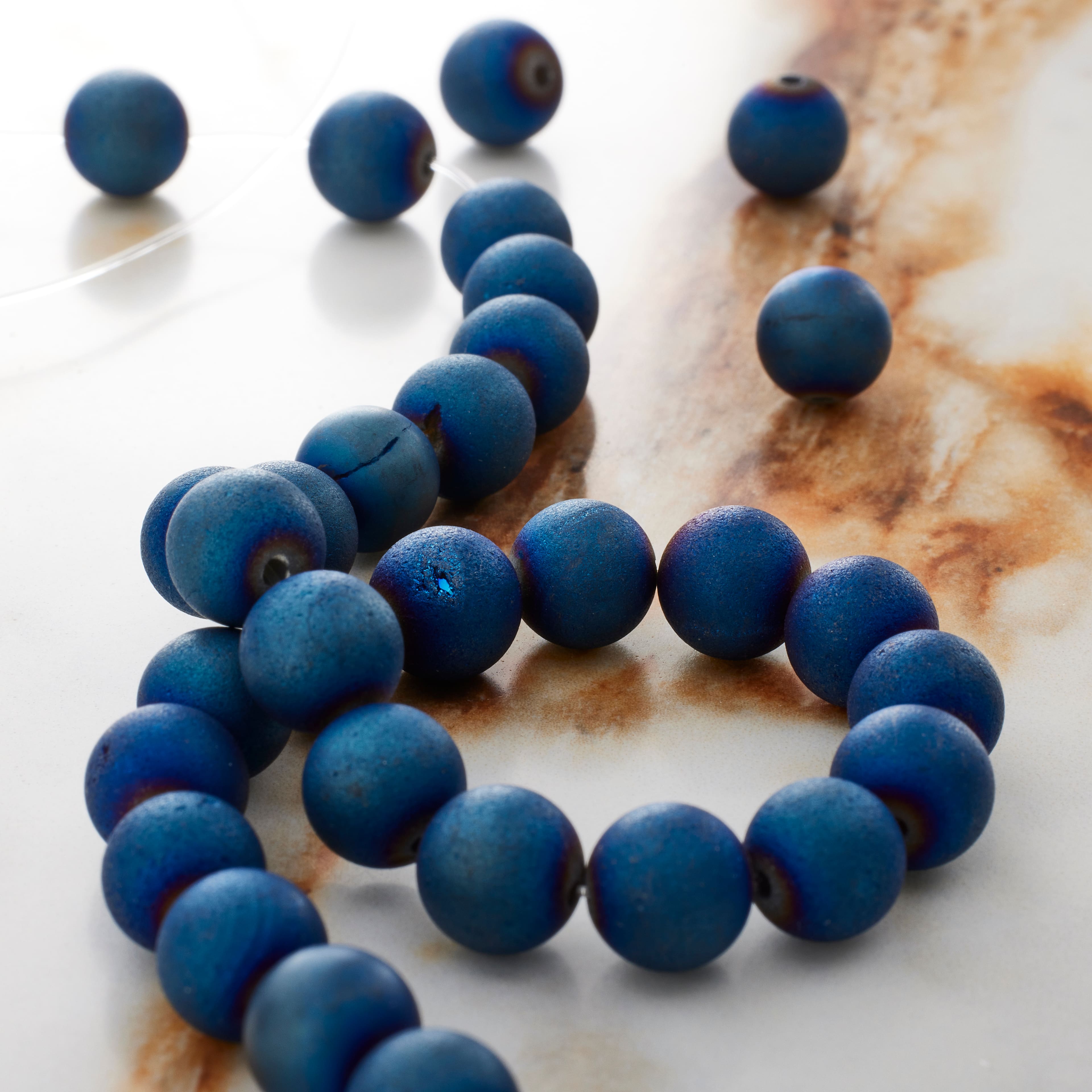 Blue Plated Druzy Agate Round Beads by Bead Landing&#x2122;